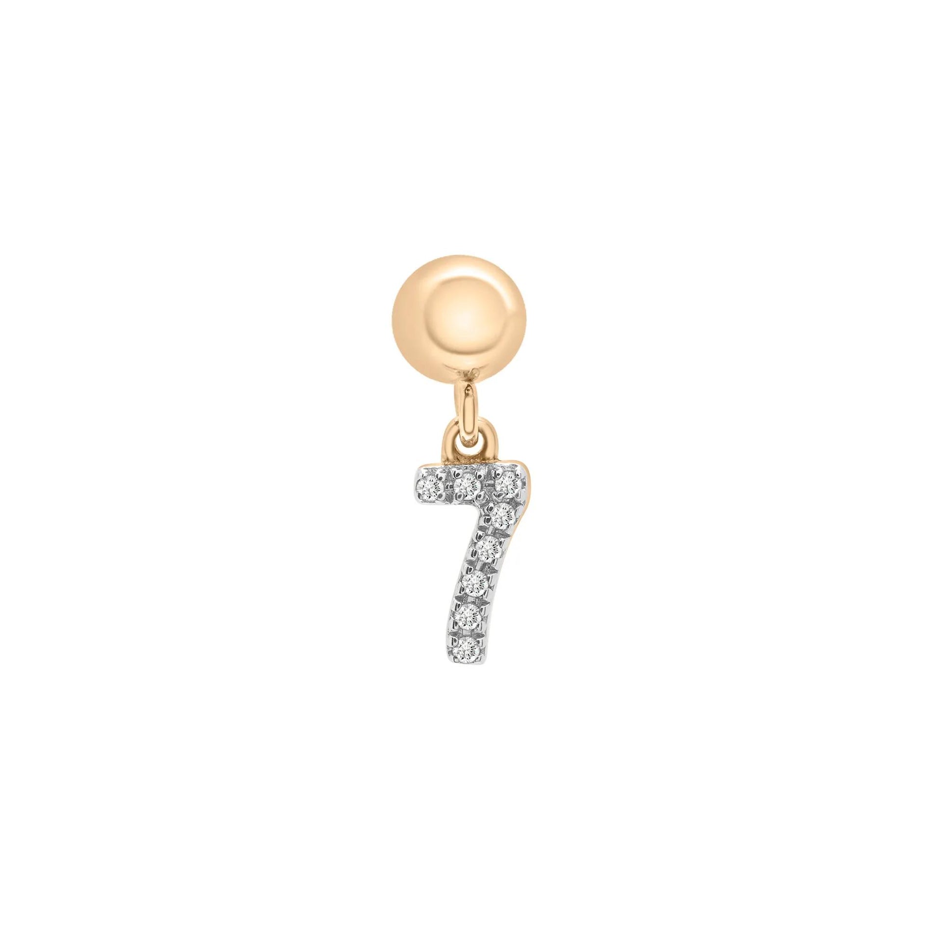 Diamond Accent Number 7 Bead Charm Vermeil Yellow Size 12.00mm
