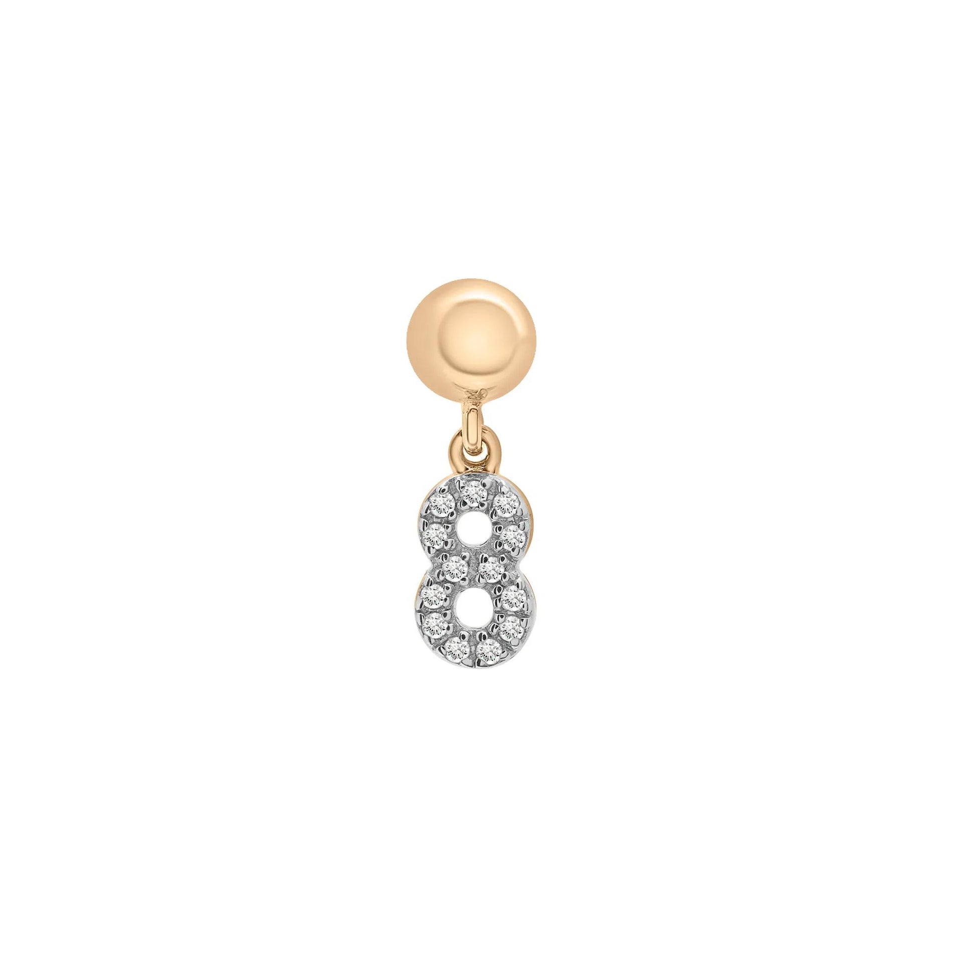 Diamond Accent Number 8 Bead Charm Vermeil Yellow Size 11.50mm