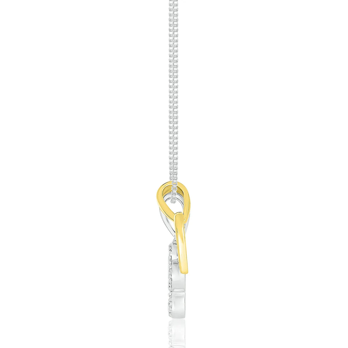 Diamond Accent Paw Print & Heart Pendant Necklace .925 Sterling Silver & 10K Yellow Gold White Size 18"