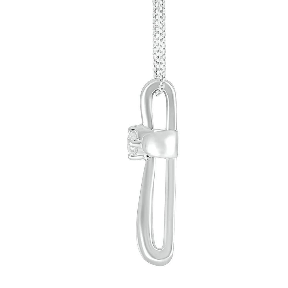 Diamond Accent Puff Cross Pendant Necklace .925 Sterling Silver White Size 18"