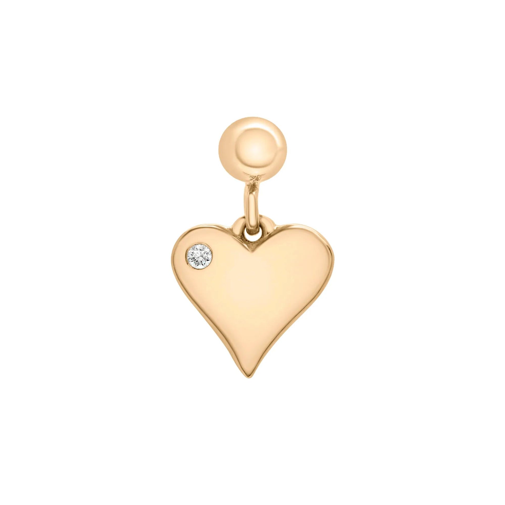 Diamond Accent Puff Heart Bead Charm Vermeil Yellow Size 12.00mm