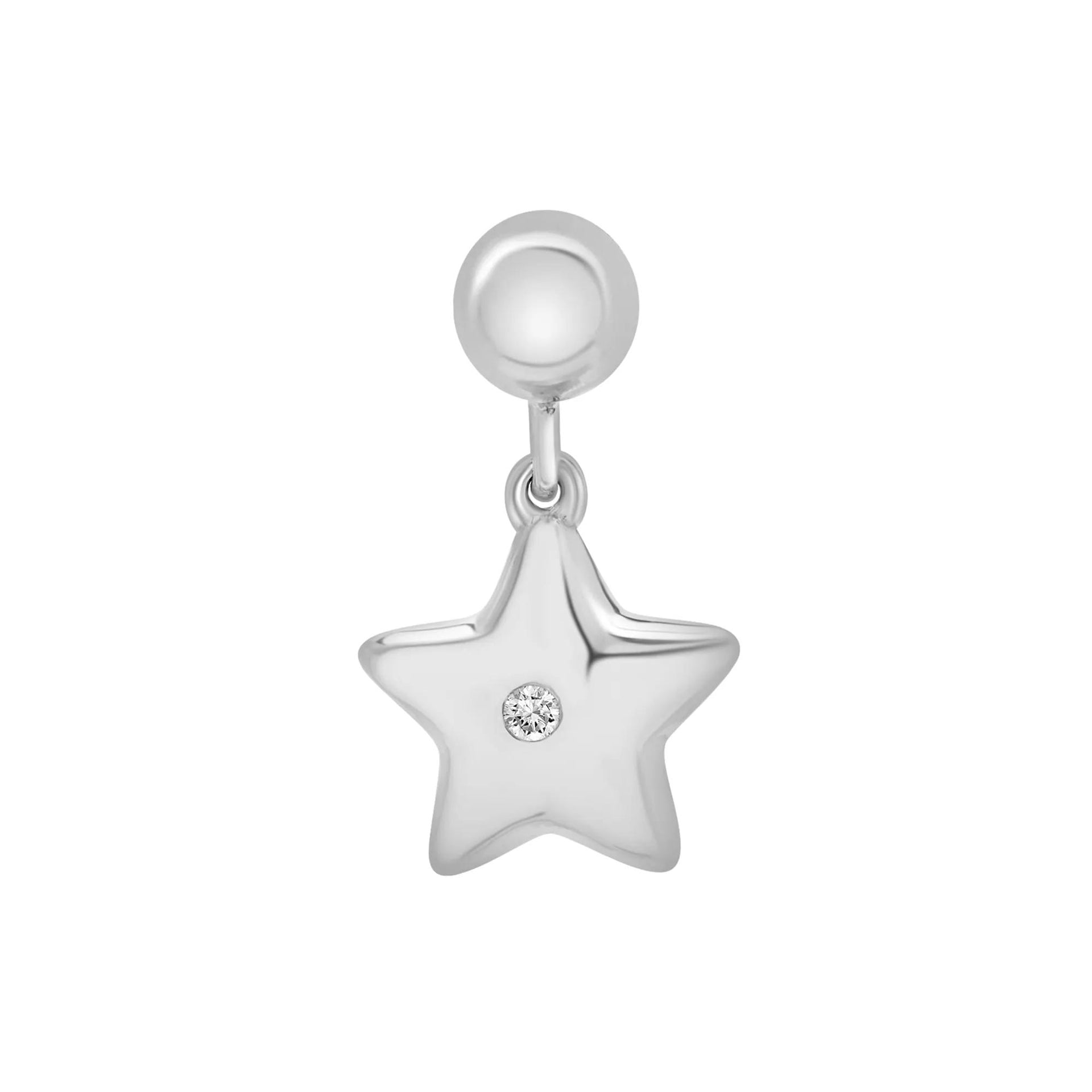 Diamond Accent Puff Star Bead Charm .925 Sterling Silver White Size 14.00mm