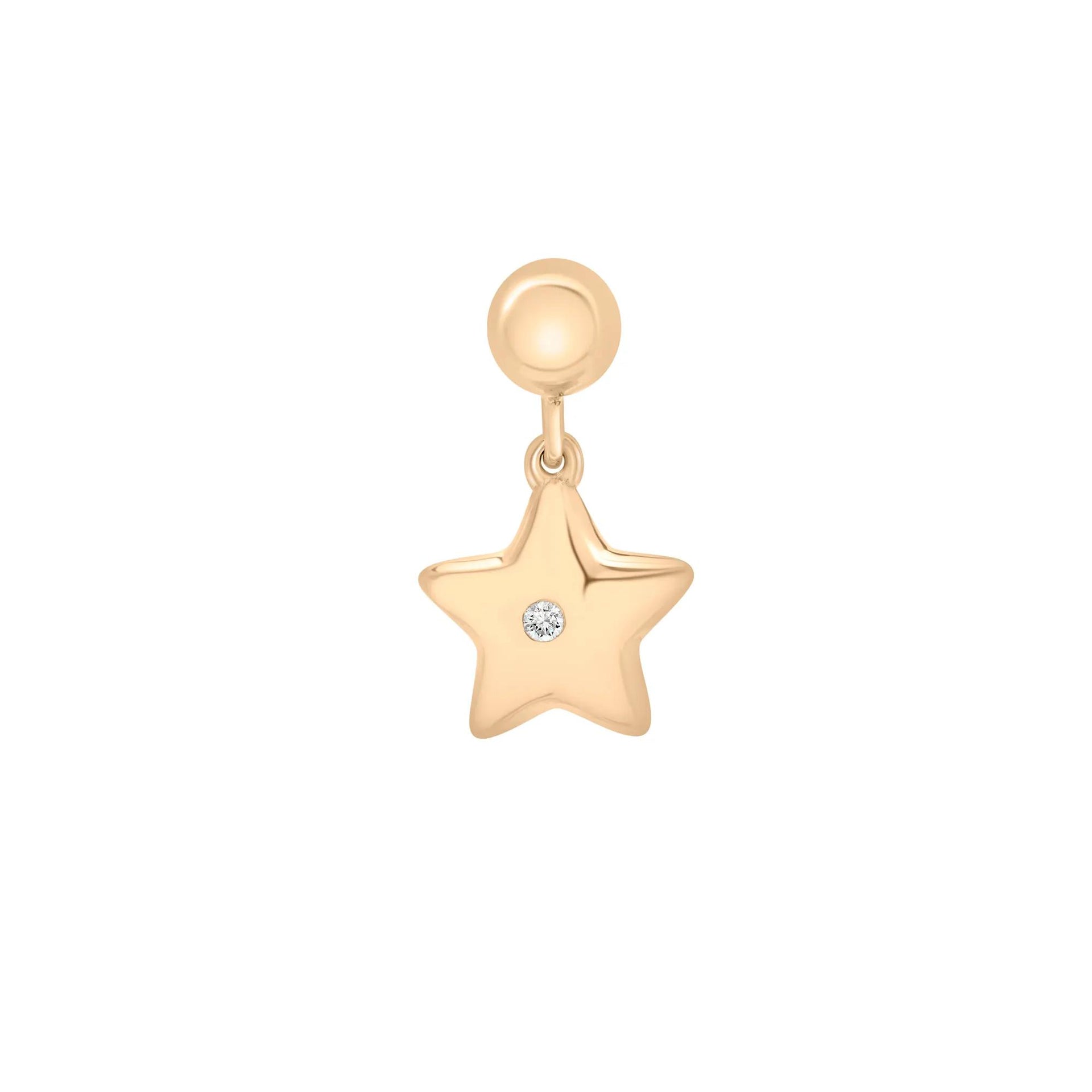 Diamond Accent Puff Star Bead Charm Vermeil Yellow Size 14.00mm