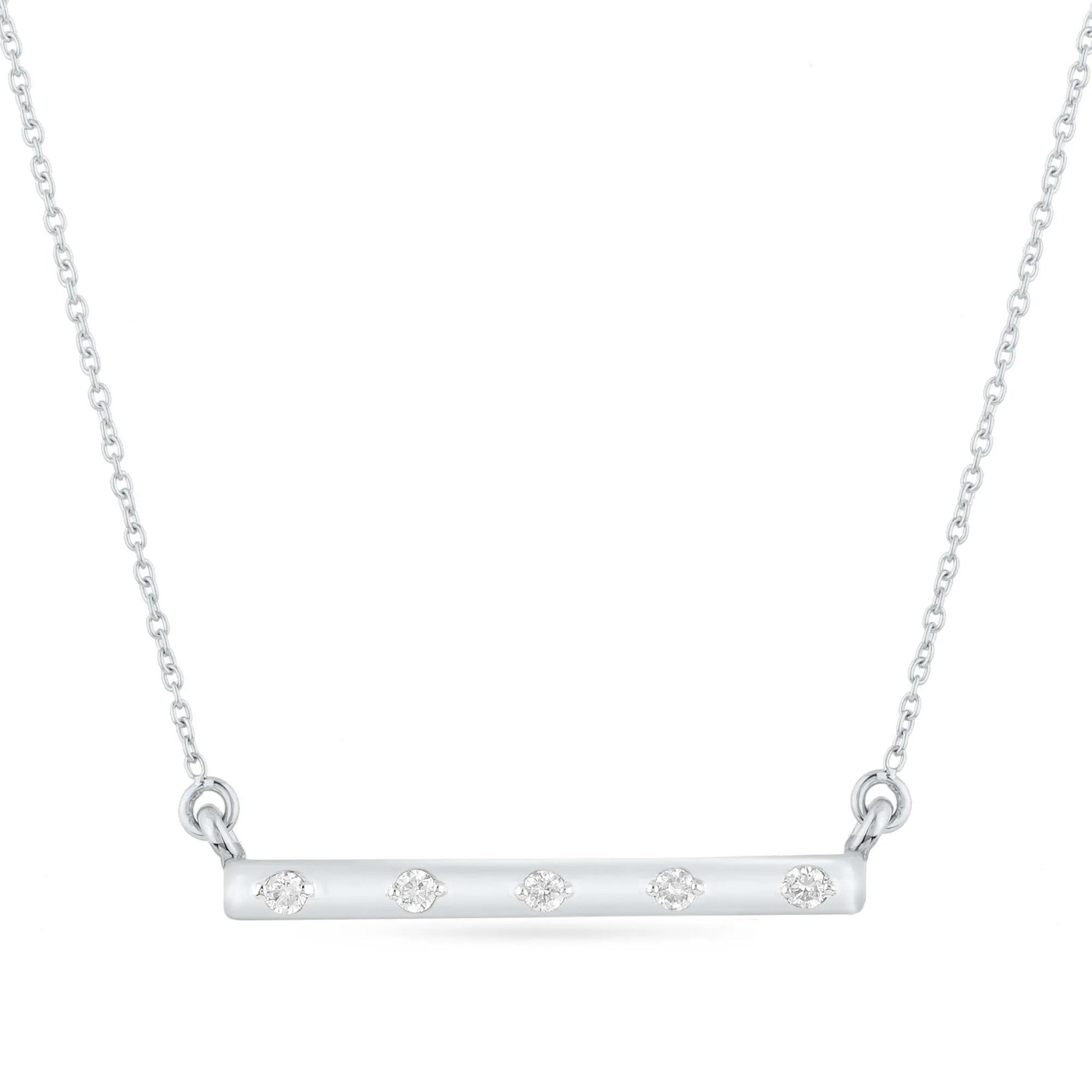 Diamond Accent Spaced Bar Necklace 14K White Gold Size 18"