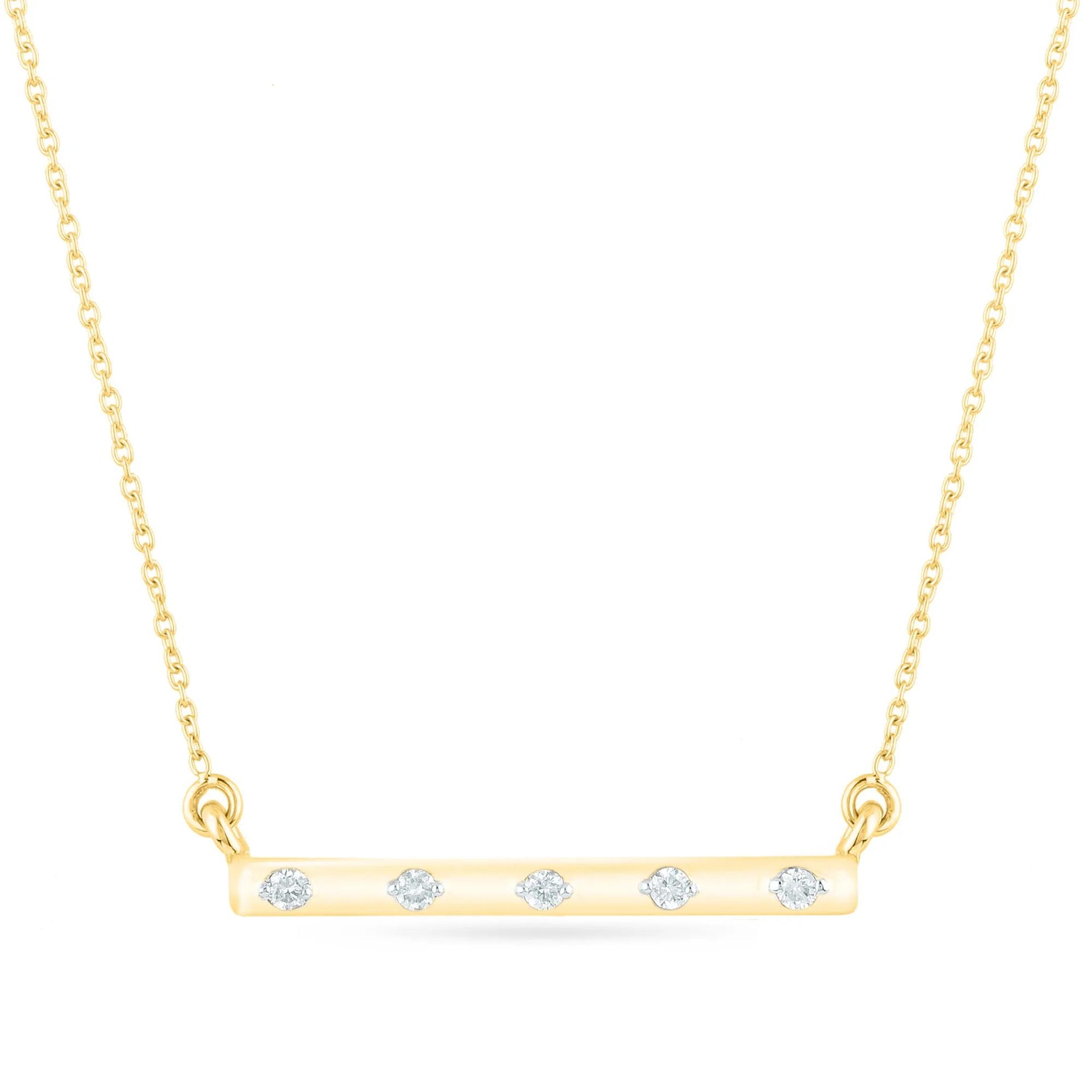 Diamond Accent Spaced Bar Necklace 14K Yellow Gold Size 18"