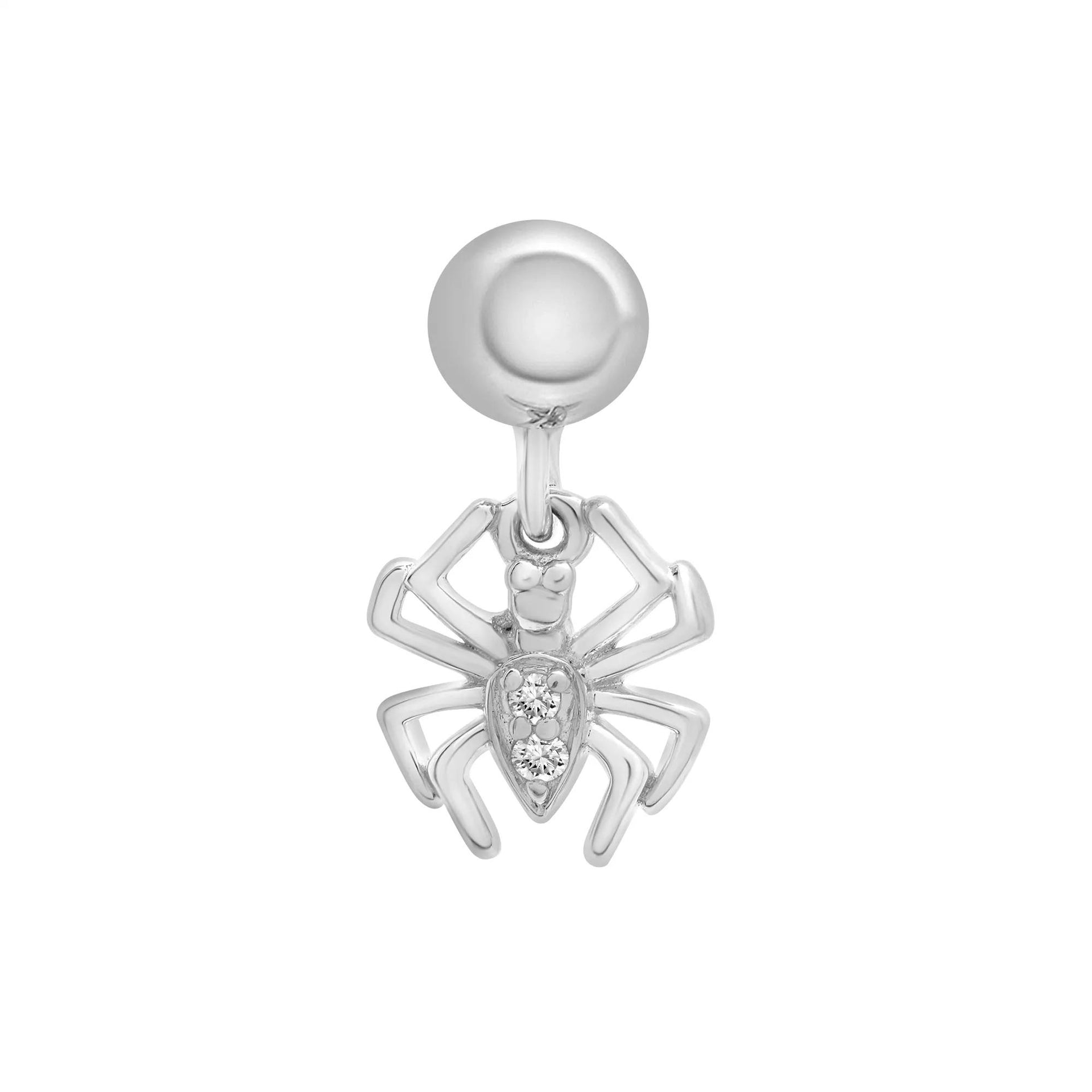 Diamond Accent Spider Bead Charm .925 Sterling Silver White Size 12.00mm