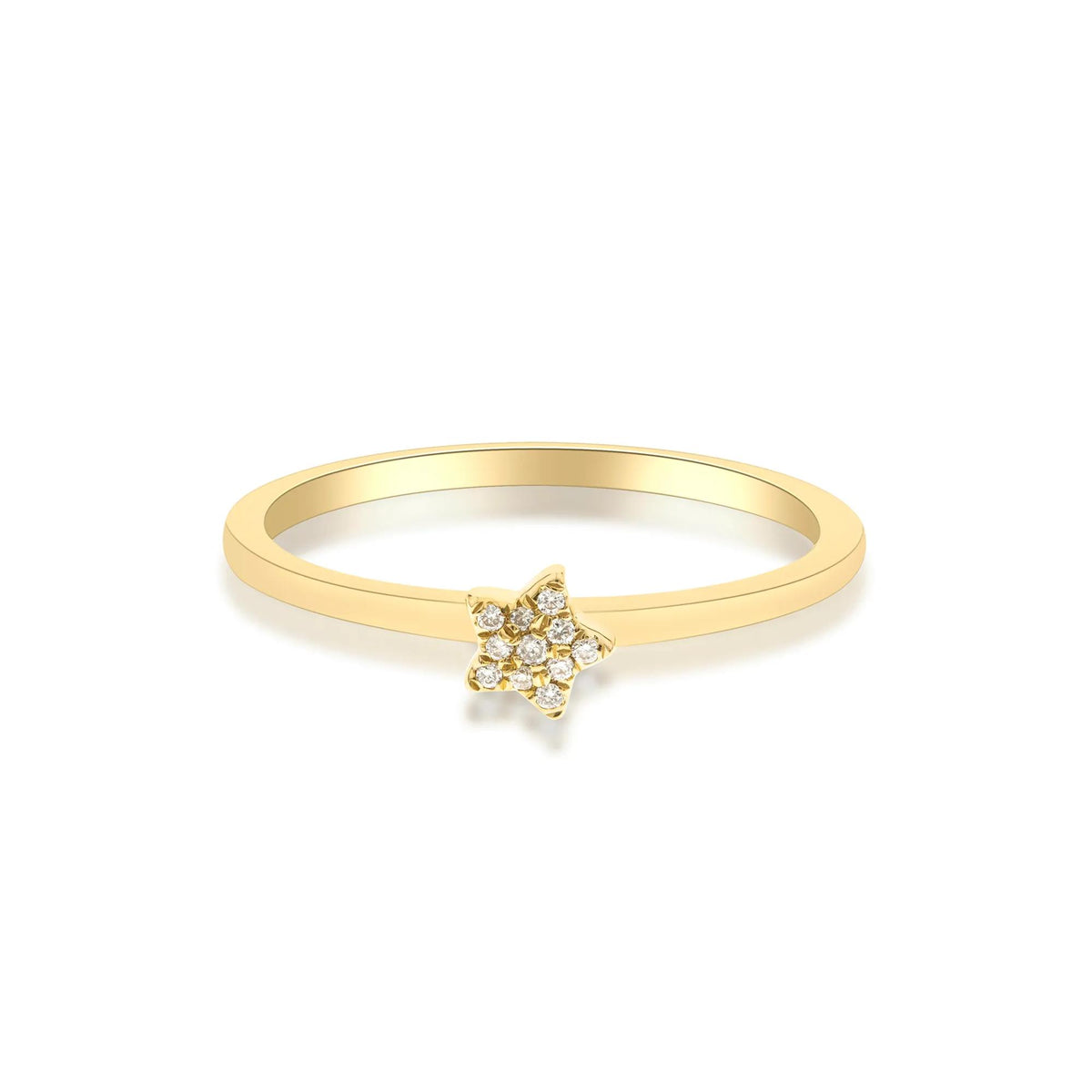 Diamond Accent Star Ring 10K Yellow Gold Round Brilliant Cut Size 7 2mm