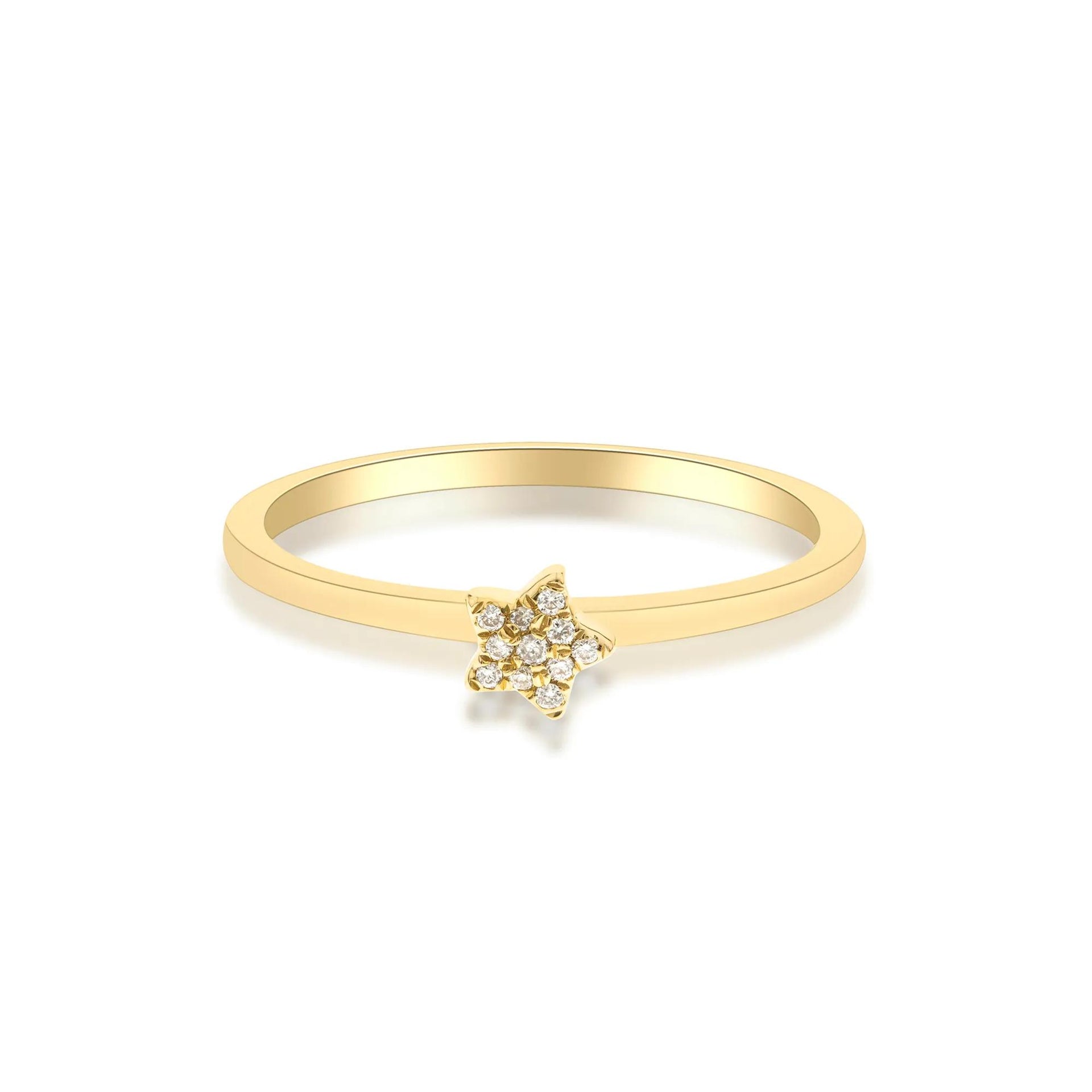 Diamond Accent Star Ring 10K Yellow Gold Round Brilliant Cut Size 9 2mm