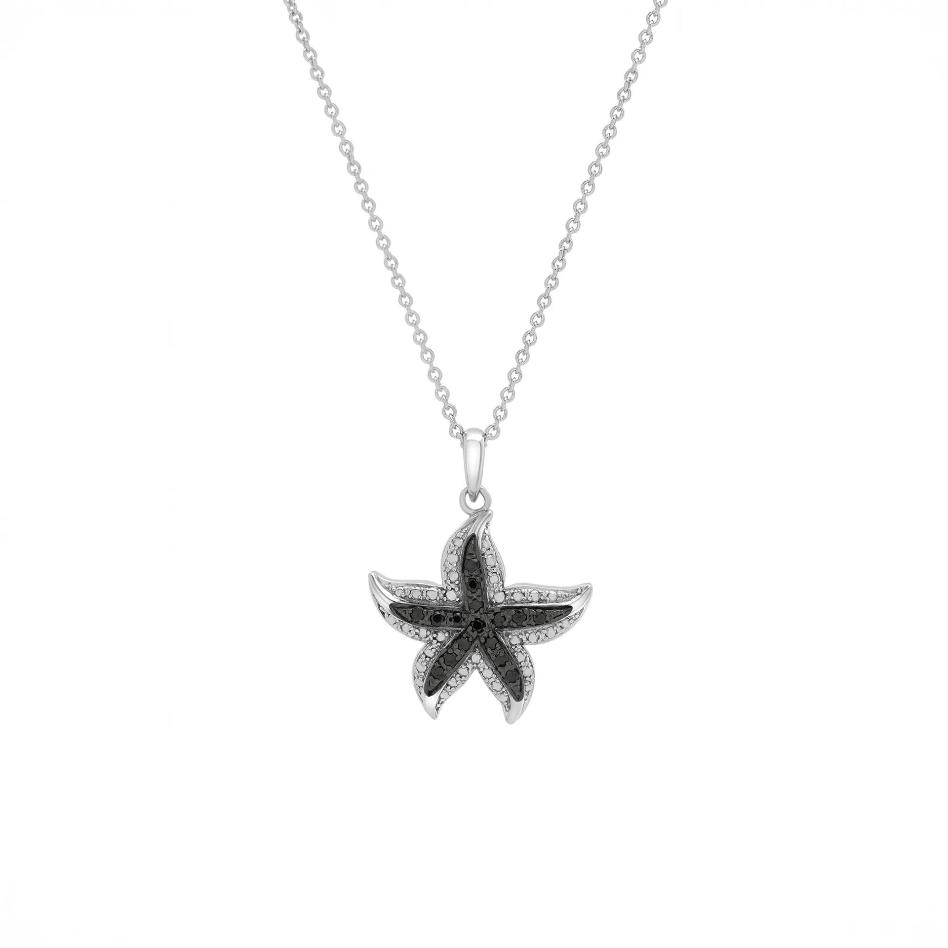 Diamond Accent Starfish Pendant Necklace .925 Sterling Silver White Size 18"