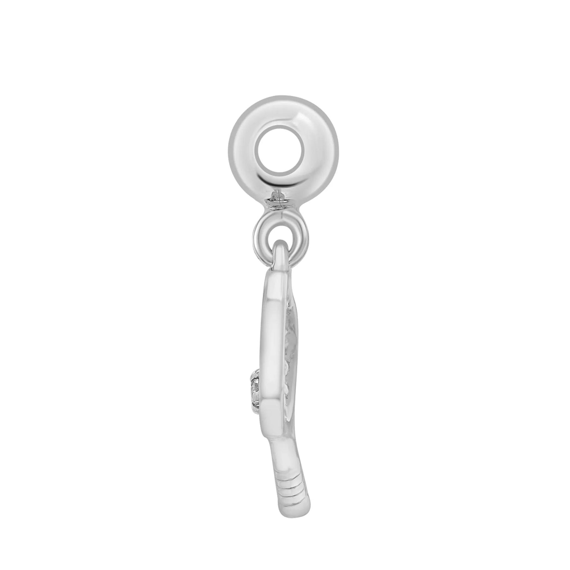 Diamond Accent Tennis Racket Bead Charm .925 Sterling Silver White Size 15.50mm