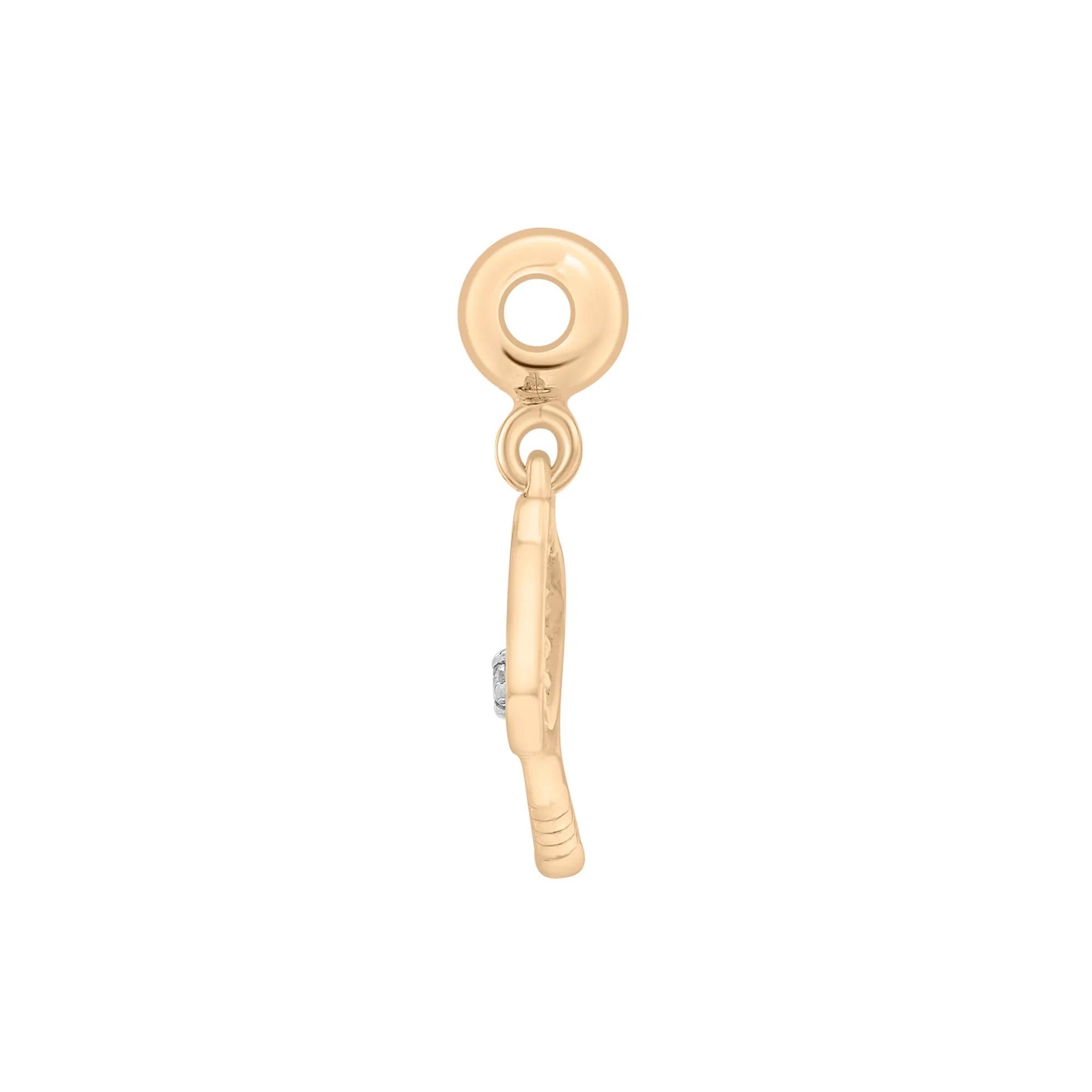 Diamond Accent Tennis Racket Bead Charm Vermeil Yellow Size 15.50mm