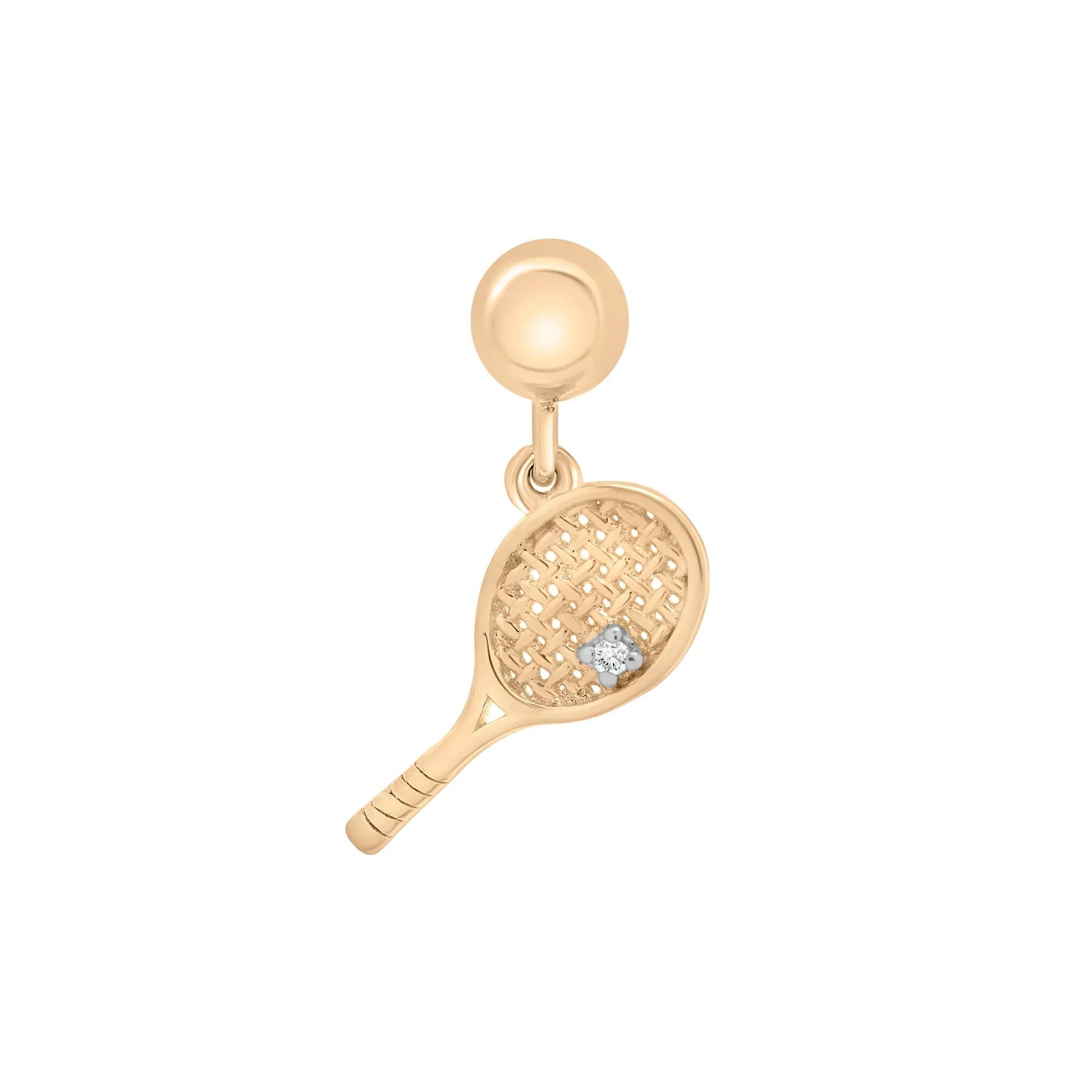 Diamond Accent Tennis Racket Bead Charm Vermeil Yellow Size 15.50mm