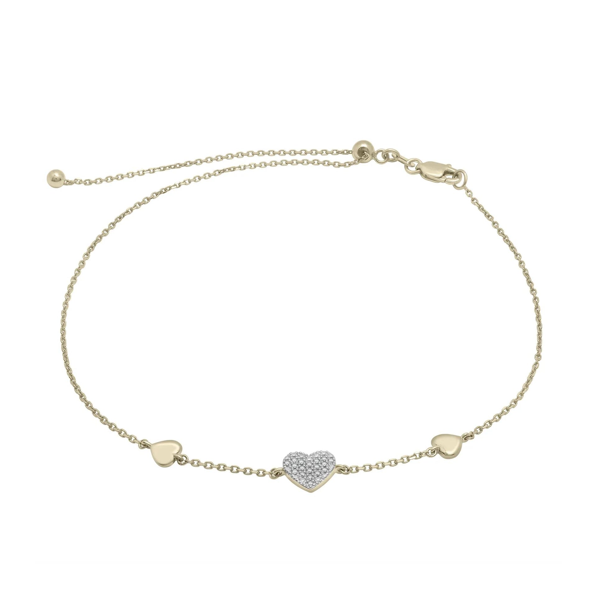 Diamond Accent Three Heart Bracelet 10K Yellow Gold Size 7.50mm