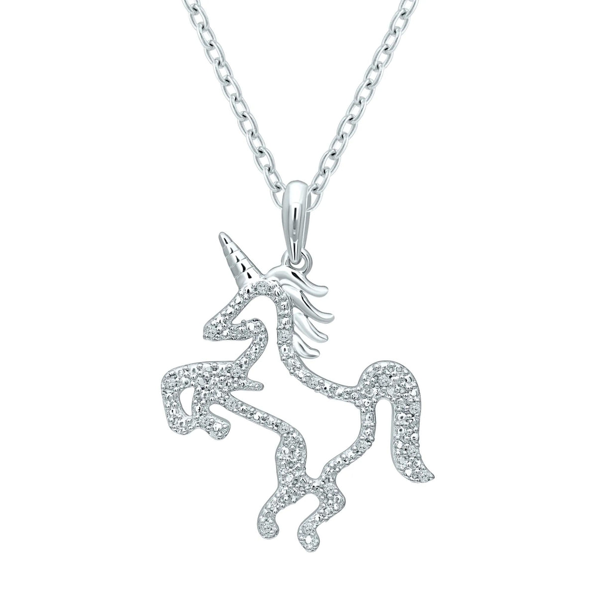 Diamond Accent Unicorn Pendant Necklace .925 Sterling Silver White Size 18"