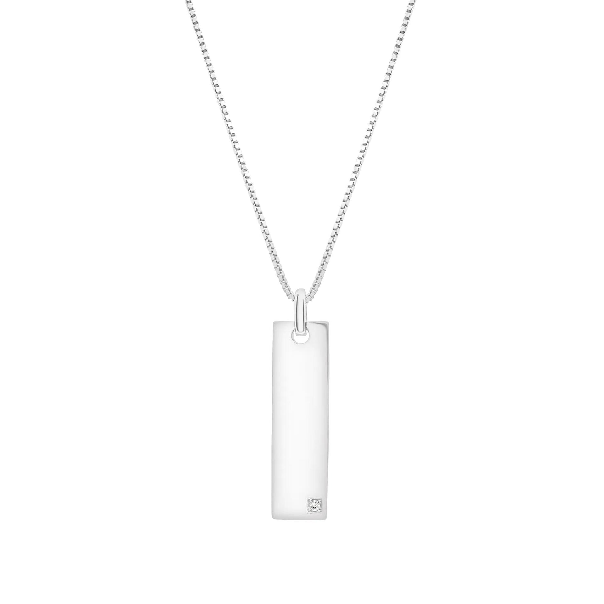 Diamond Accent Vertical Bar Pendant Necklace .925 Sterling Silver White Size 18"