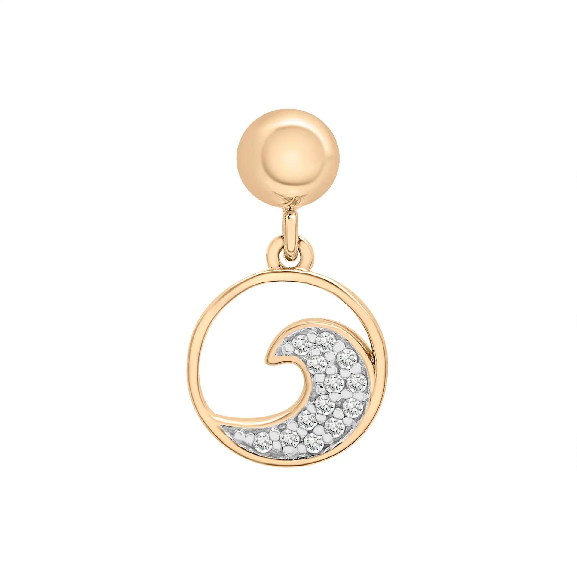 Diamond Accent Wave Disc Bead Charm Vermeil Yellow Size 11.50mm