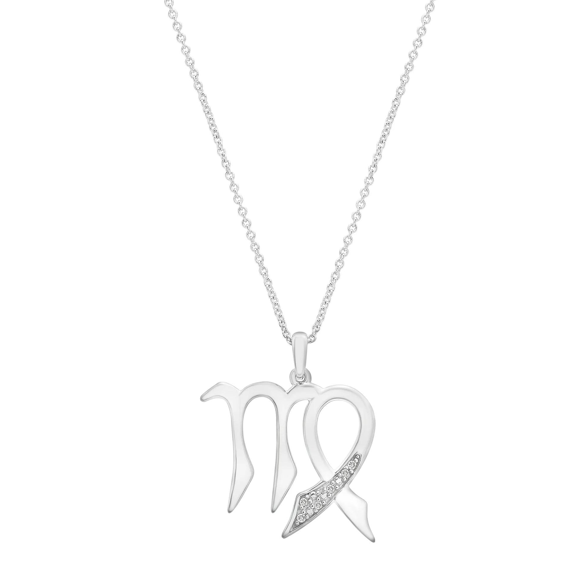 Diamond Accent Virgo Pendant Necklace .925 Sterling Silver White Size 18"