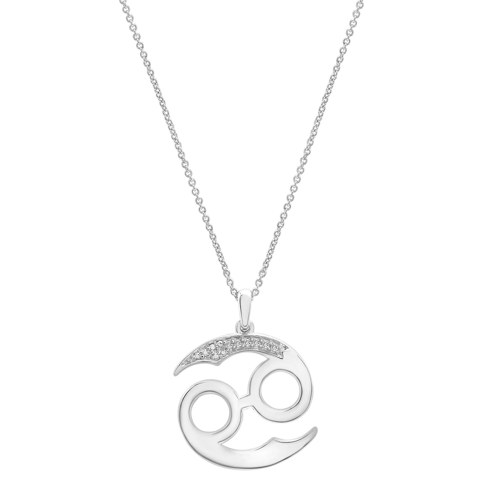 Diamond Accent Cancer Pendant Necklace .925 Sterling Silver White Size 18"