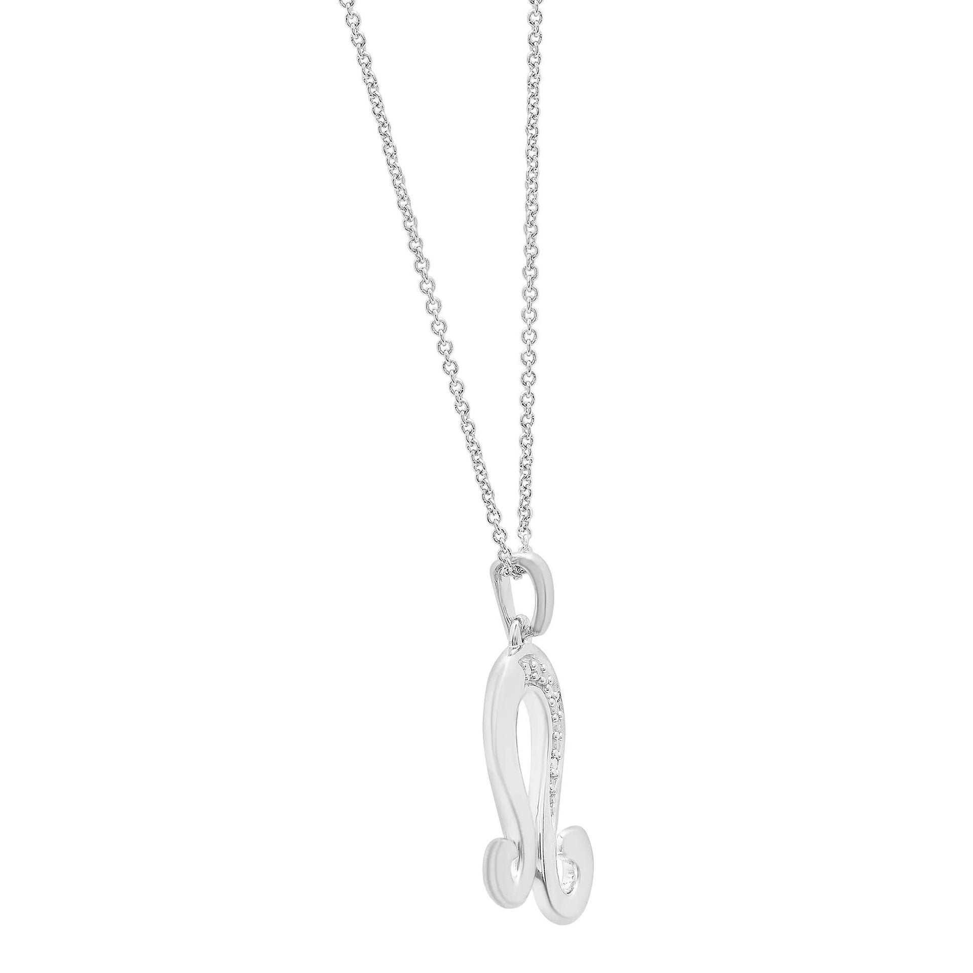 Diamond Accent Leo Pendant Necklace .925 Sterling Silver White Size 18"