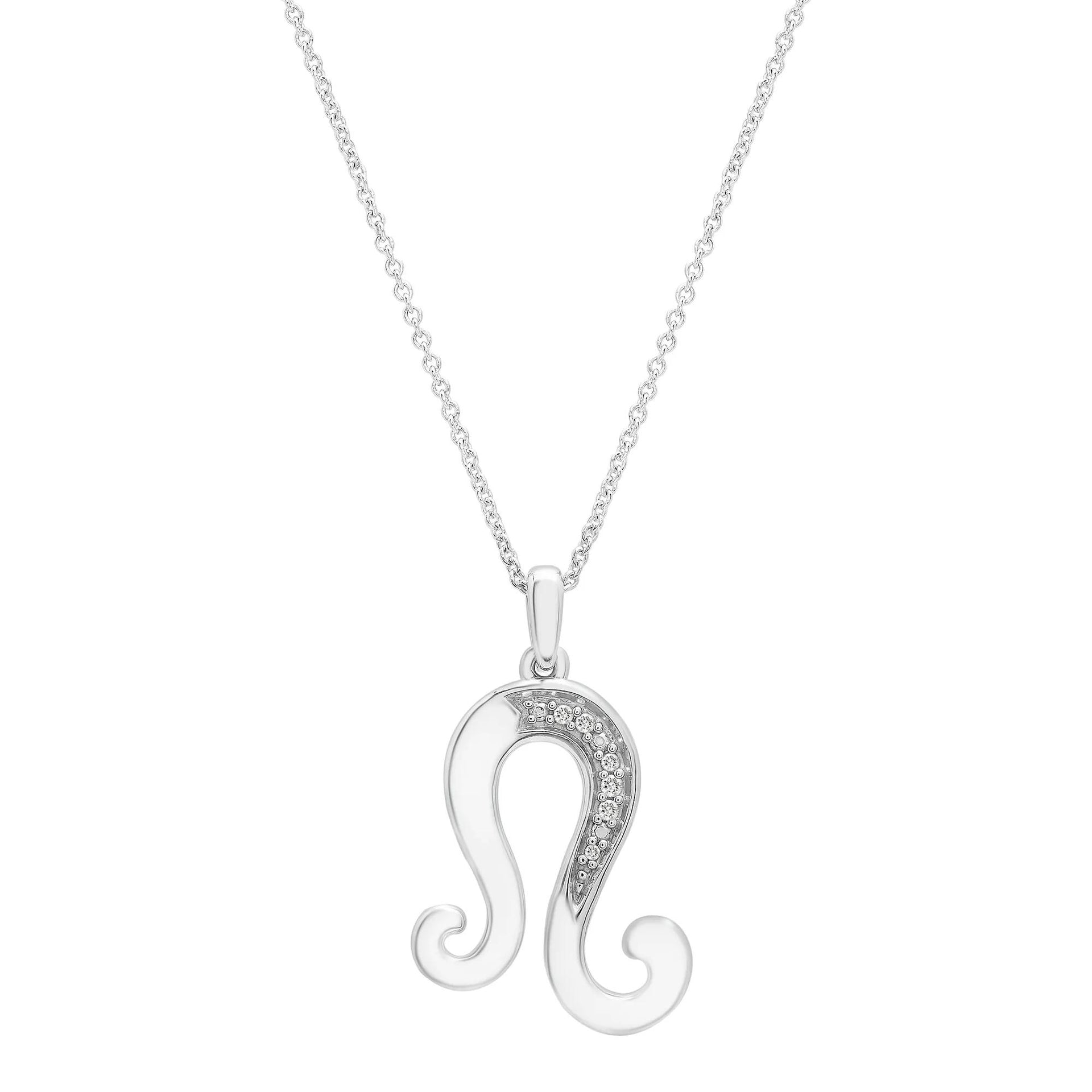 Diamond Accent Leo Pendant Necklace .925 Sterling Silver White Size 18"