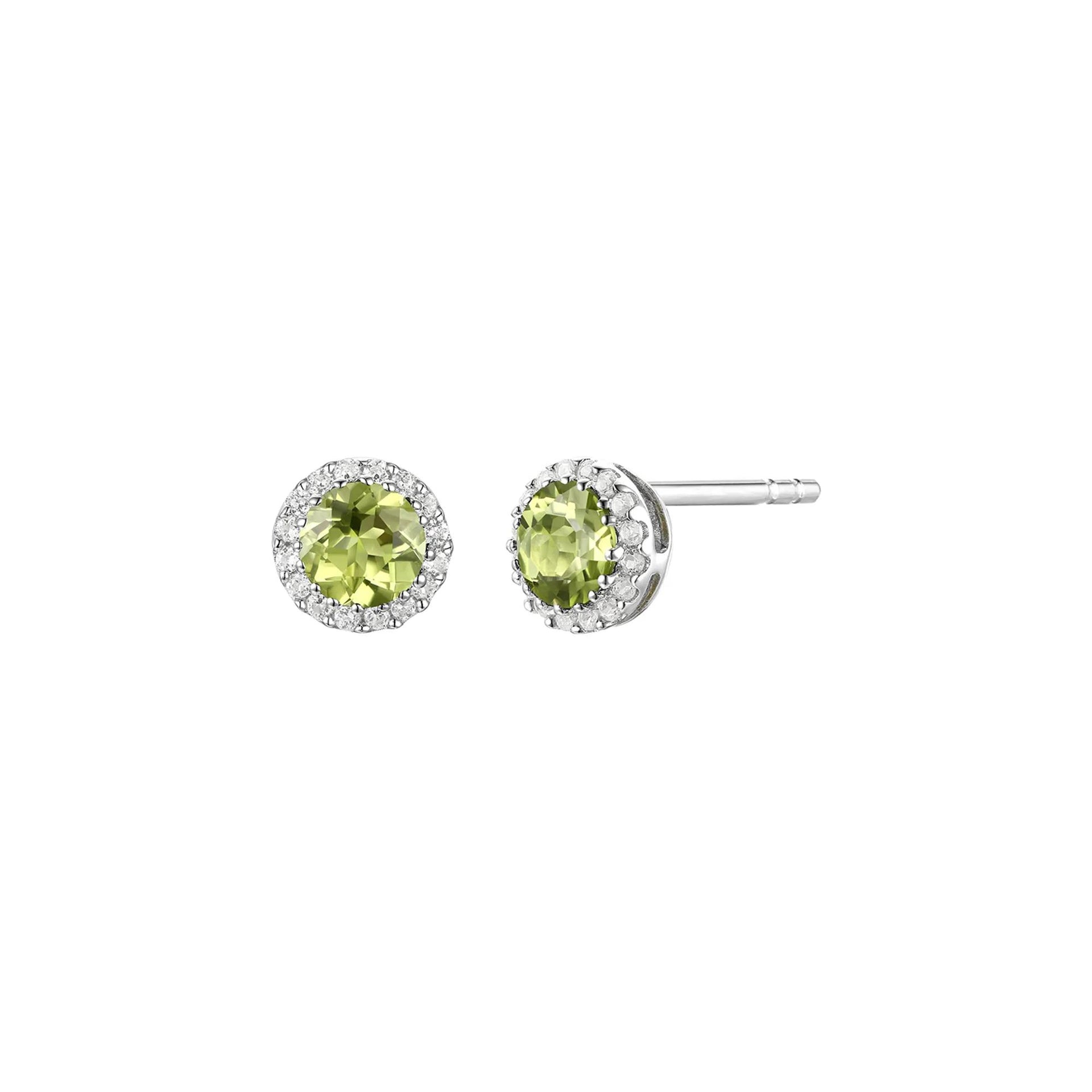 Diamond & Peridot Stud Earrings 14K White Gold Size 4.50mm