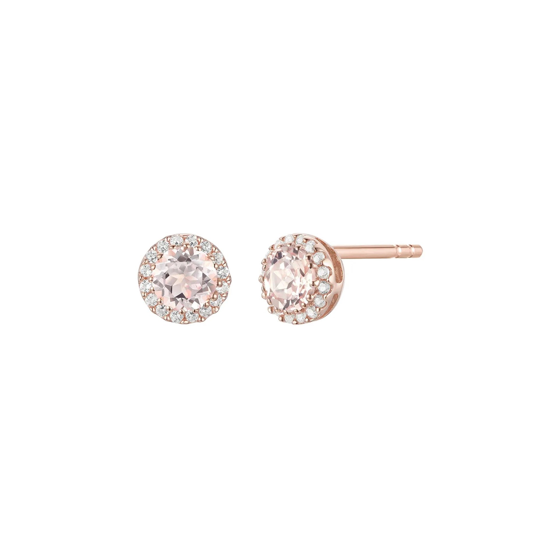 Morganite & Diamond Accent Stud Earrings 14K Rose Gold Size 4.50mm