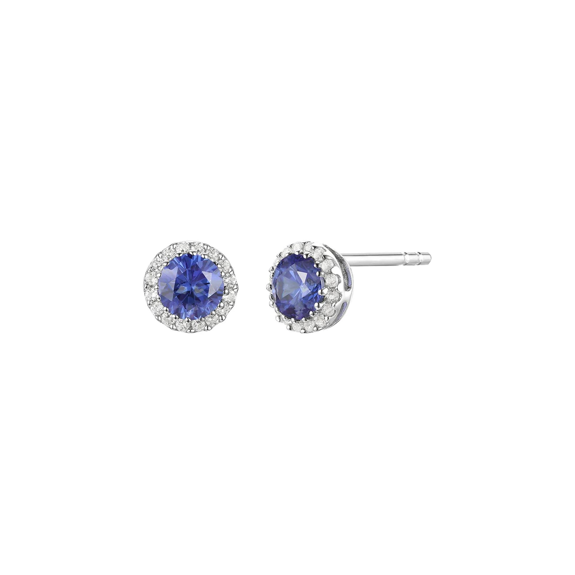 Diamond & Tanzanite Stud Earrings 14K White Gold Size 4.50mm
