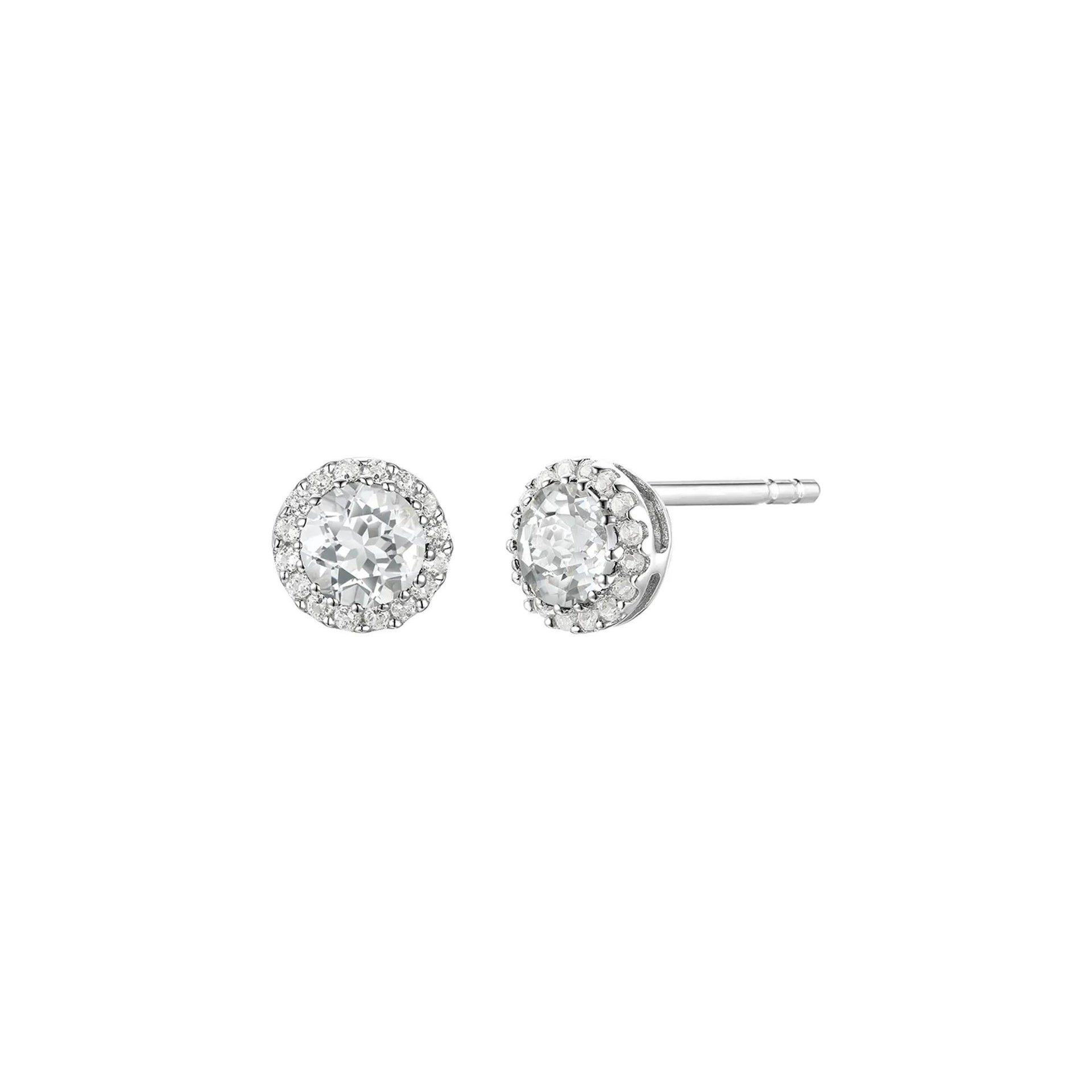 Diamond & White Sapphire Stud Earrings 14K White Gold Size 4.50mm