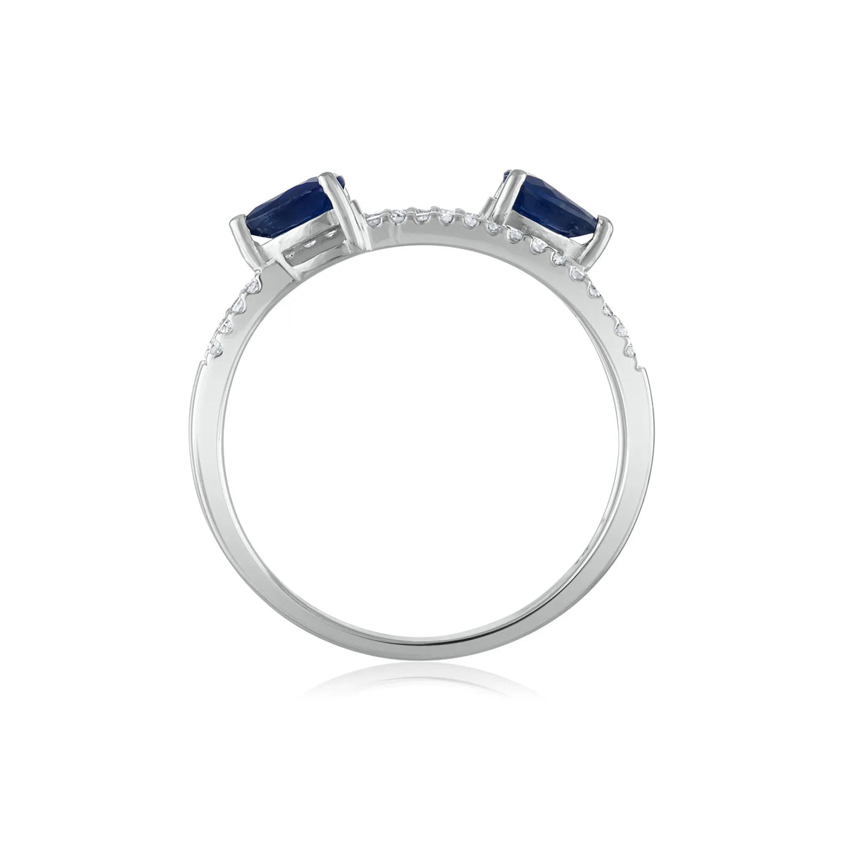 1/10 CT. Tw. Diamond and Blue Sapphire Double Row Band Ring 14K White Gold Size 7 2mm