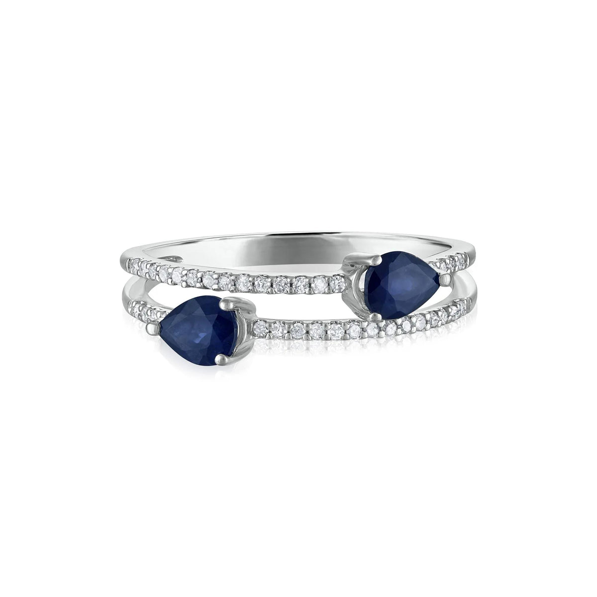 1/10 CT. Tw. Diamond and Blue Sapphire Double Row Band Ring 14K White Gold Size 7 2mm