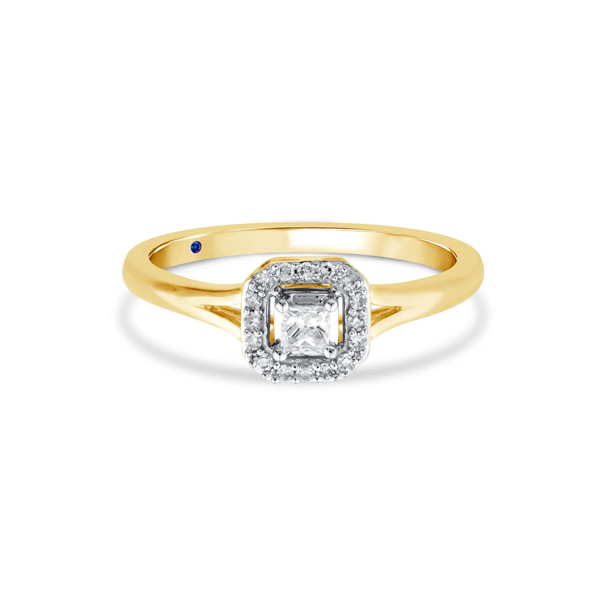 1/7 CT. Tw. Diamond and Blue Sapphire Promise Ring 10K Yellow Gold Round Brilliant Cut Size 7 2mm