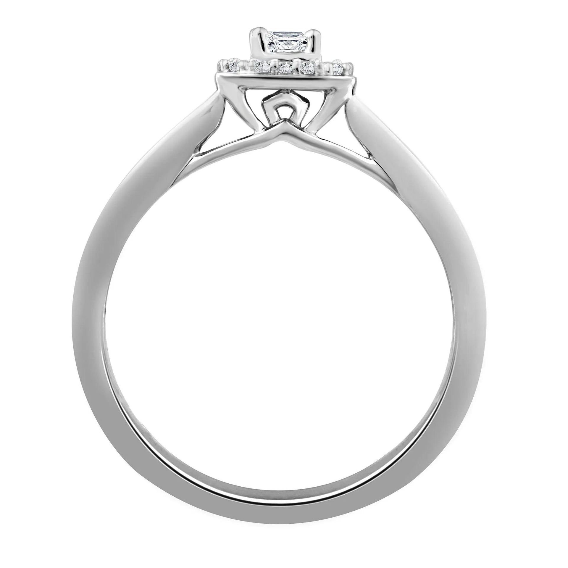 1/7 CT. Tw. Diamond and Blue Sapphire Promise Ring 10K White Gold Round Brilliant Cut Size 9 2mm