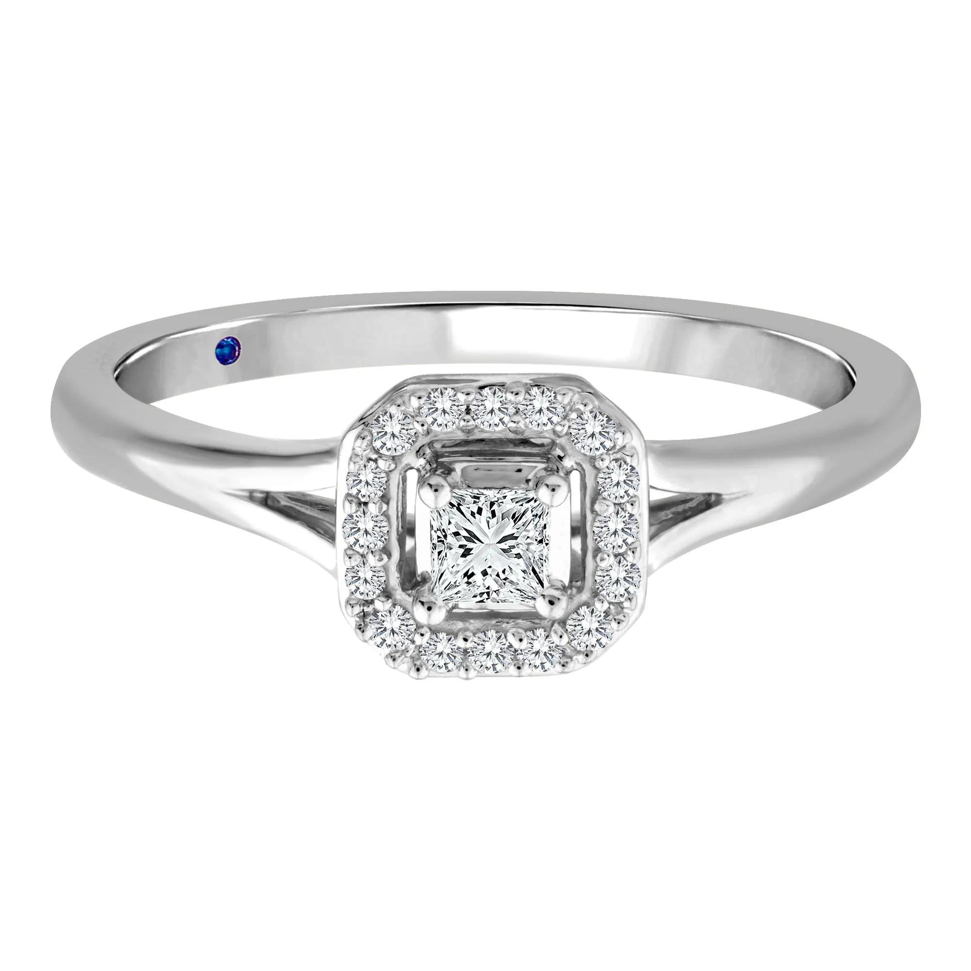 1/7 CT. Tw. Diamond and Blue Sapphire Promise Ring 10K White Gold Round Brilliant Cut Size 9 2mm