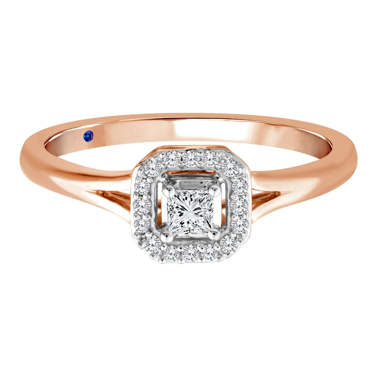 1/7 CT. Tw. Diamond and Blue Sapphire Promise Ring 10K Rose Gold Round Brilliant Cut Size 8 2mm