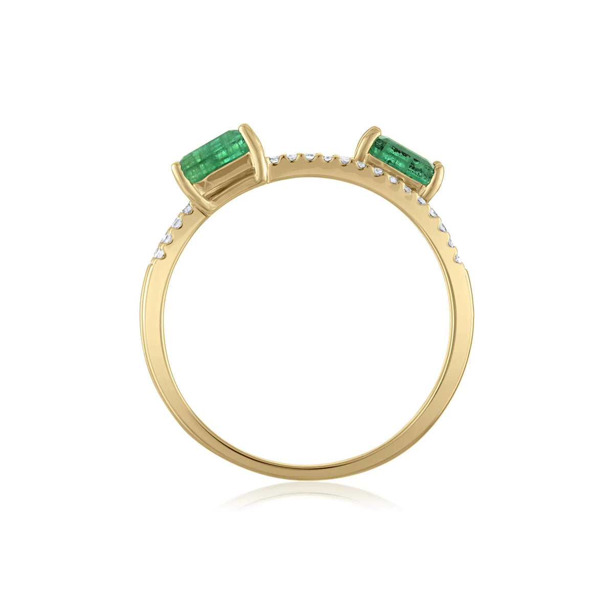 1/7 CT. Tw. Diamond and Emerald Double Row Band Ring 14K Yellow Gold Size 7 2mm
