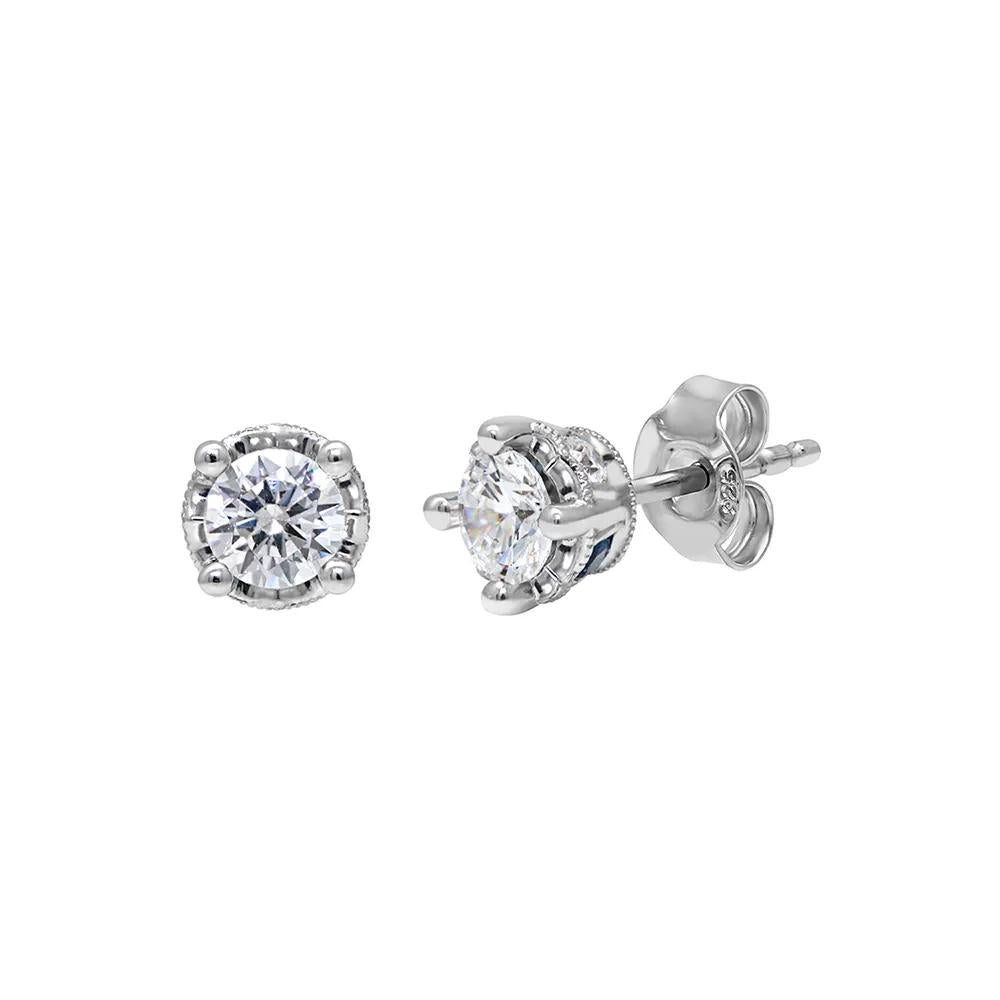 1/2 CT. Tw. Diamond & Sapphire Stud Earrings 10K White Gold Size 3.80mm