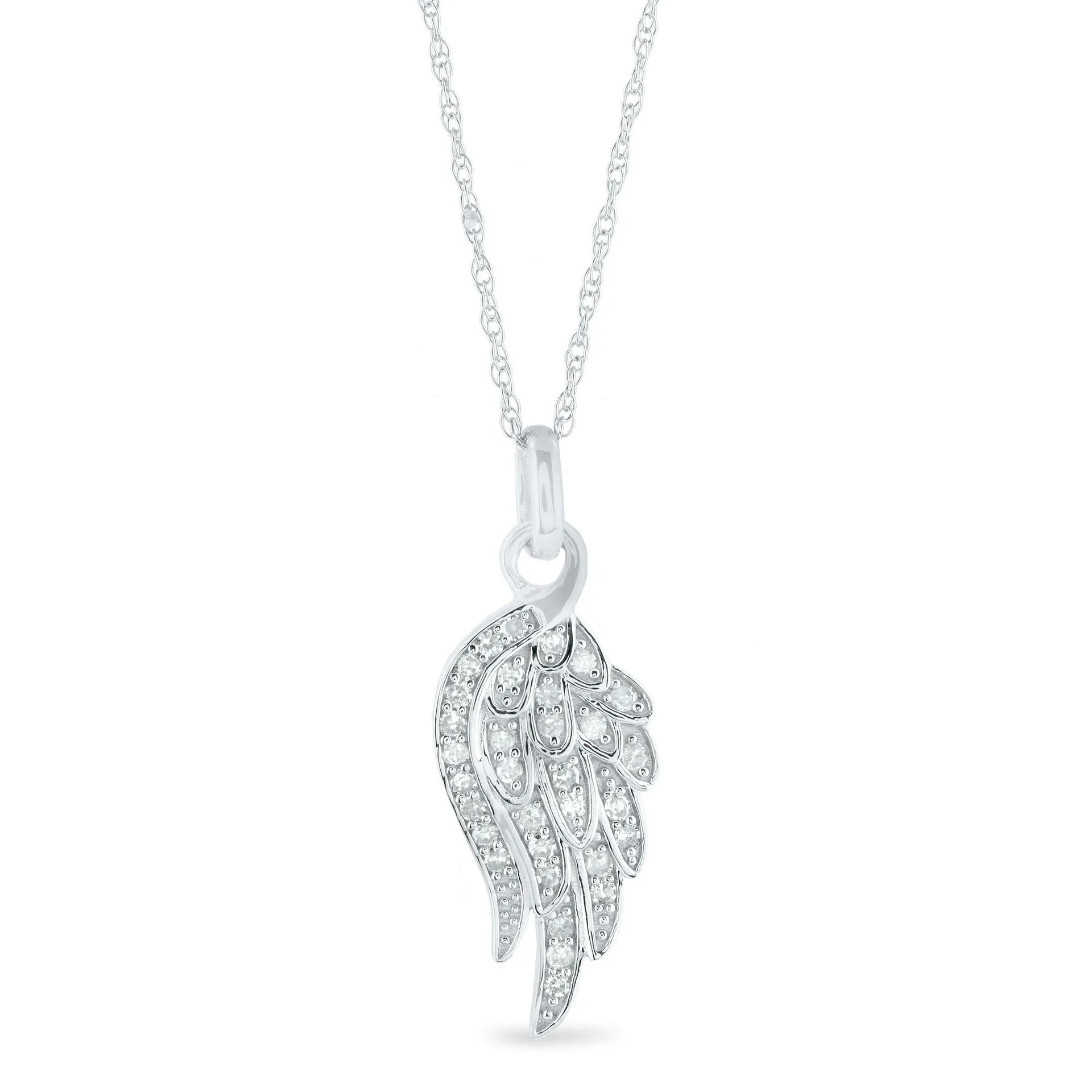 1/7 CT. Tw. Diamond Wing Pendant Necklace 14K White Gold Size 18"