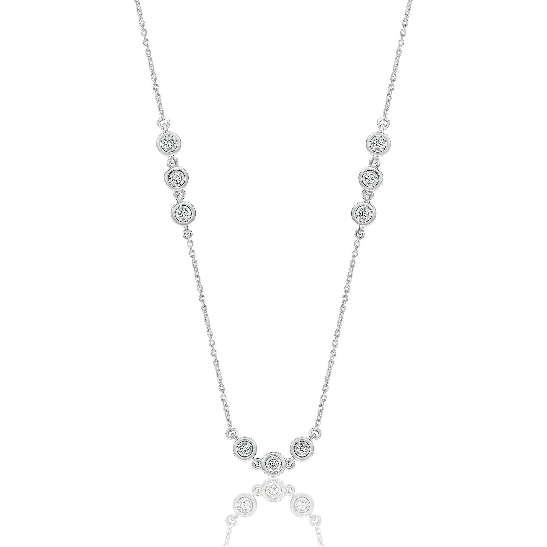 1/10 CT. Tw. Diamond Bezel Frontal Necklace .925 Sterling Silver White Size 18"