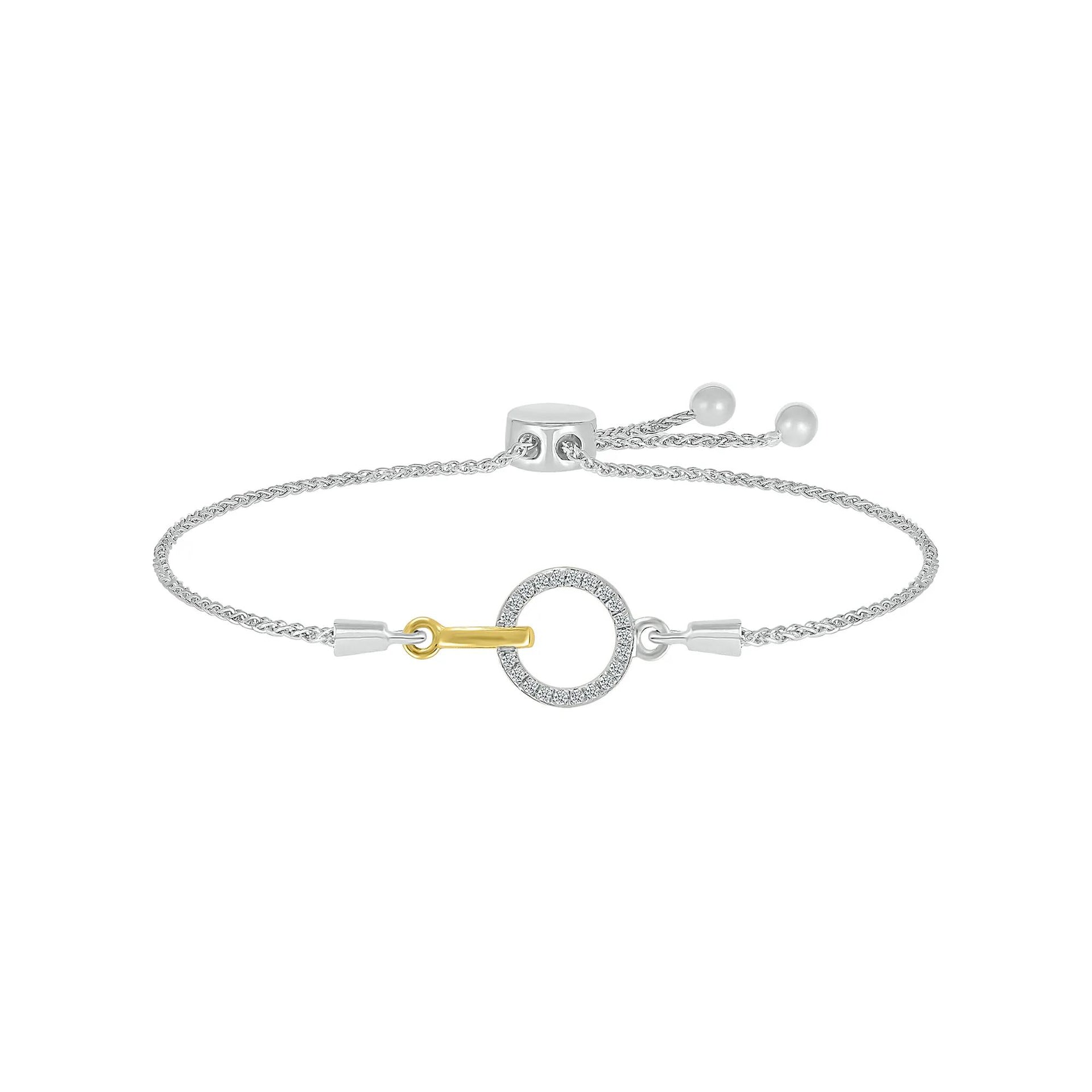 1/10 CT. Tw. Diamond Bolo Bracelet .925 Sterling Silver & 10K Yellow Gold White Size 22.00mm
