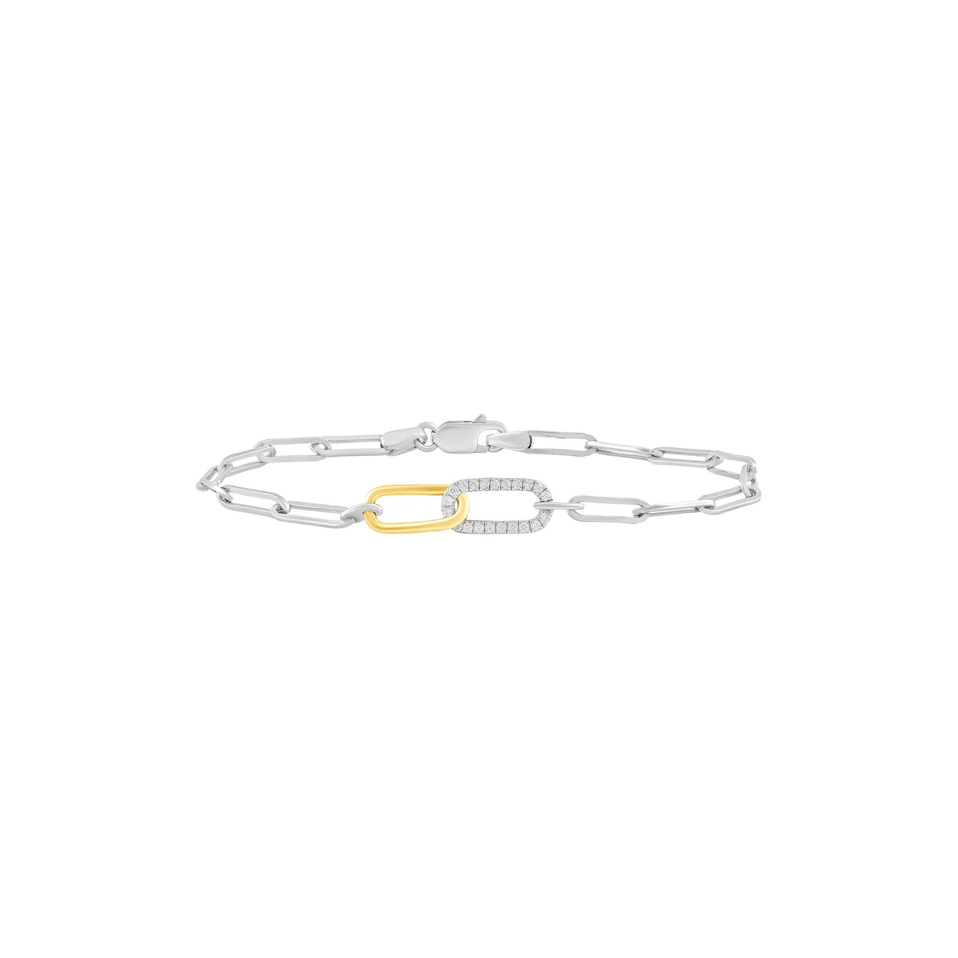 1/8 CT. Tw. Diamond Bracelet .925 Sterling Silver and 10K Yellow Gold White Size 6.20mm