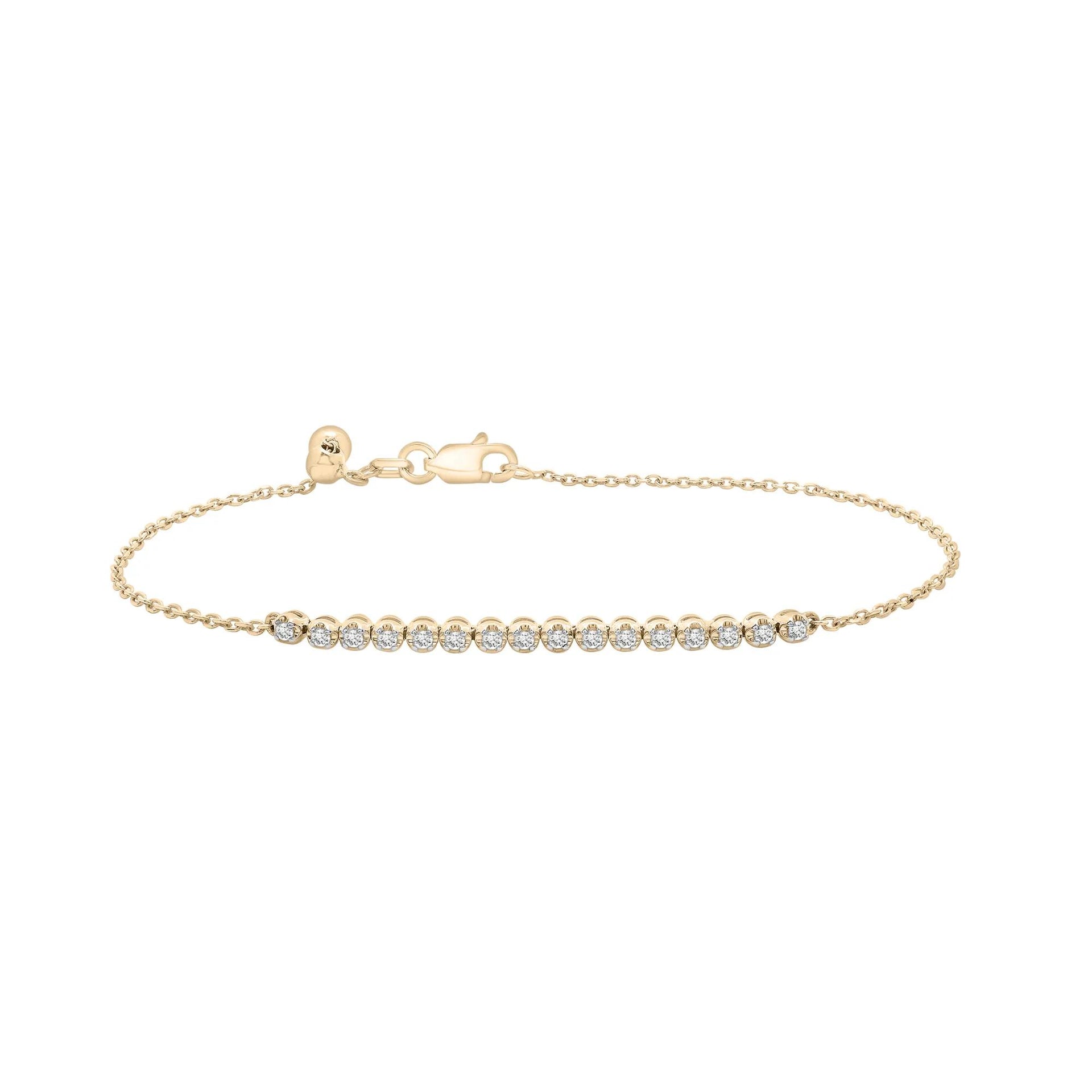 1/4 CT. Tw. Diamond Buttercup Setting Chain Bracelet 10K Yellow Gold Size 43.00mm