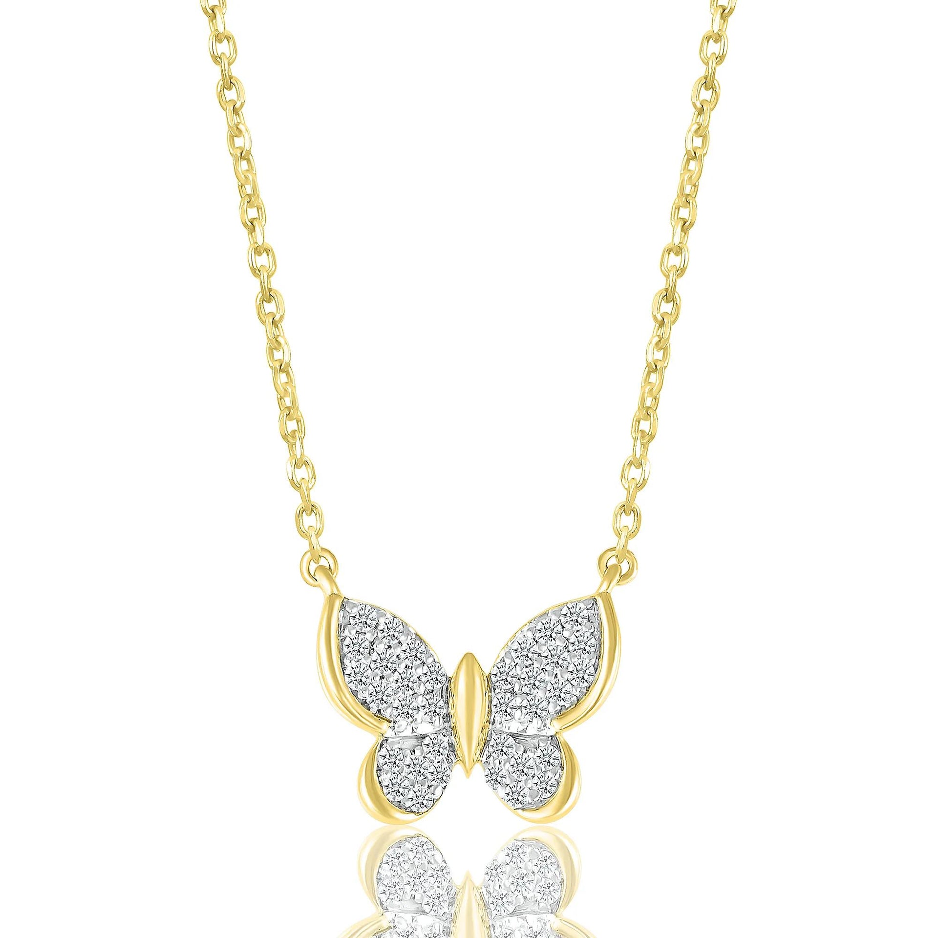 1/7 CT. Tw. Diamond Butterfly Pendant Necklace 10K Yellow Gold Size 17.5"