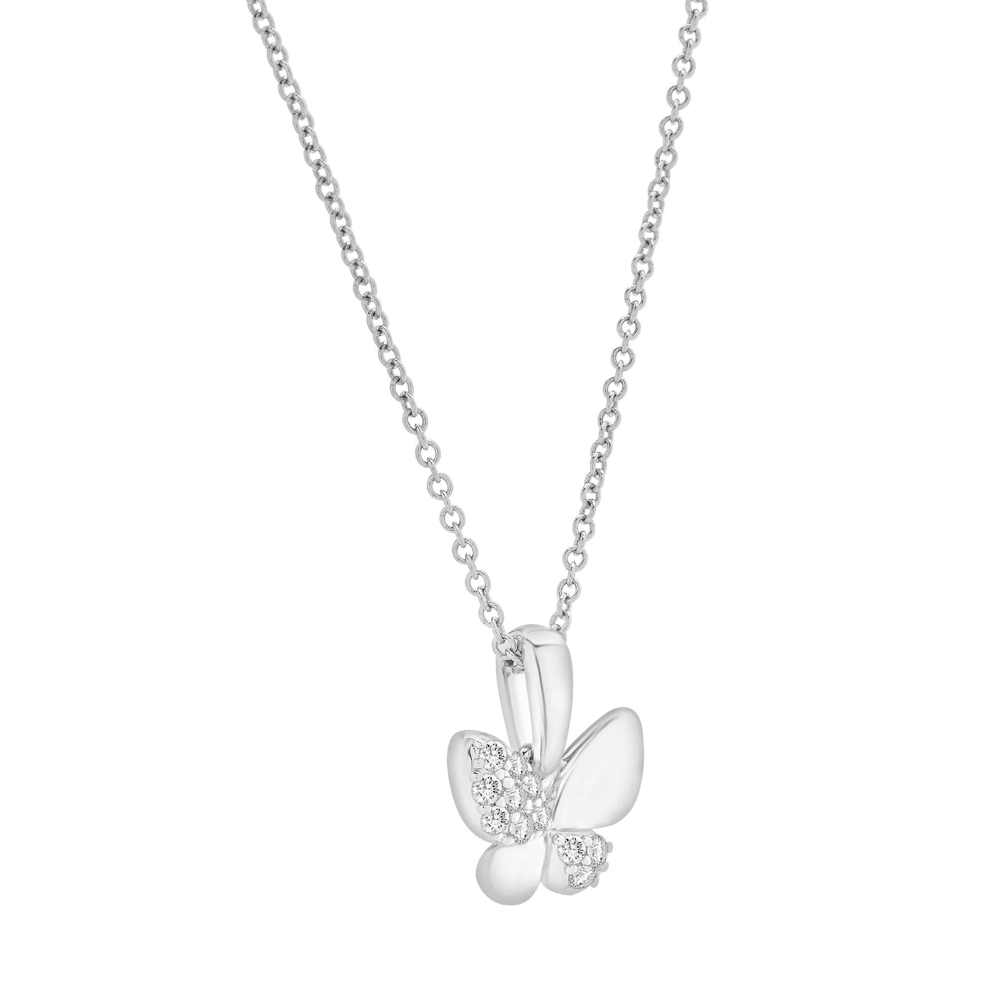 1/10 CT. Tw. Diamond Butterfly Pendant Necklace .925 Sterling Silver White Size 18"
