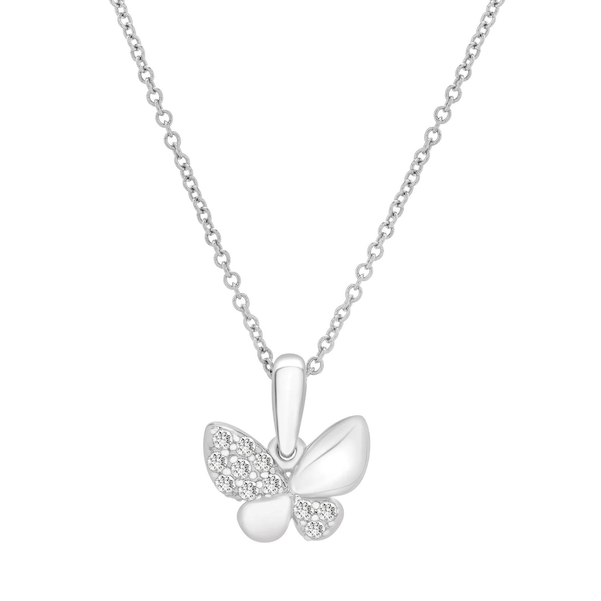 1/10 CT. Tw. Diamond Butterfly Pendant Necklace .925 Sterling Silver White Size 18"
