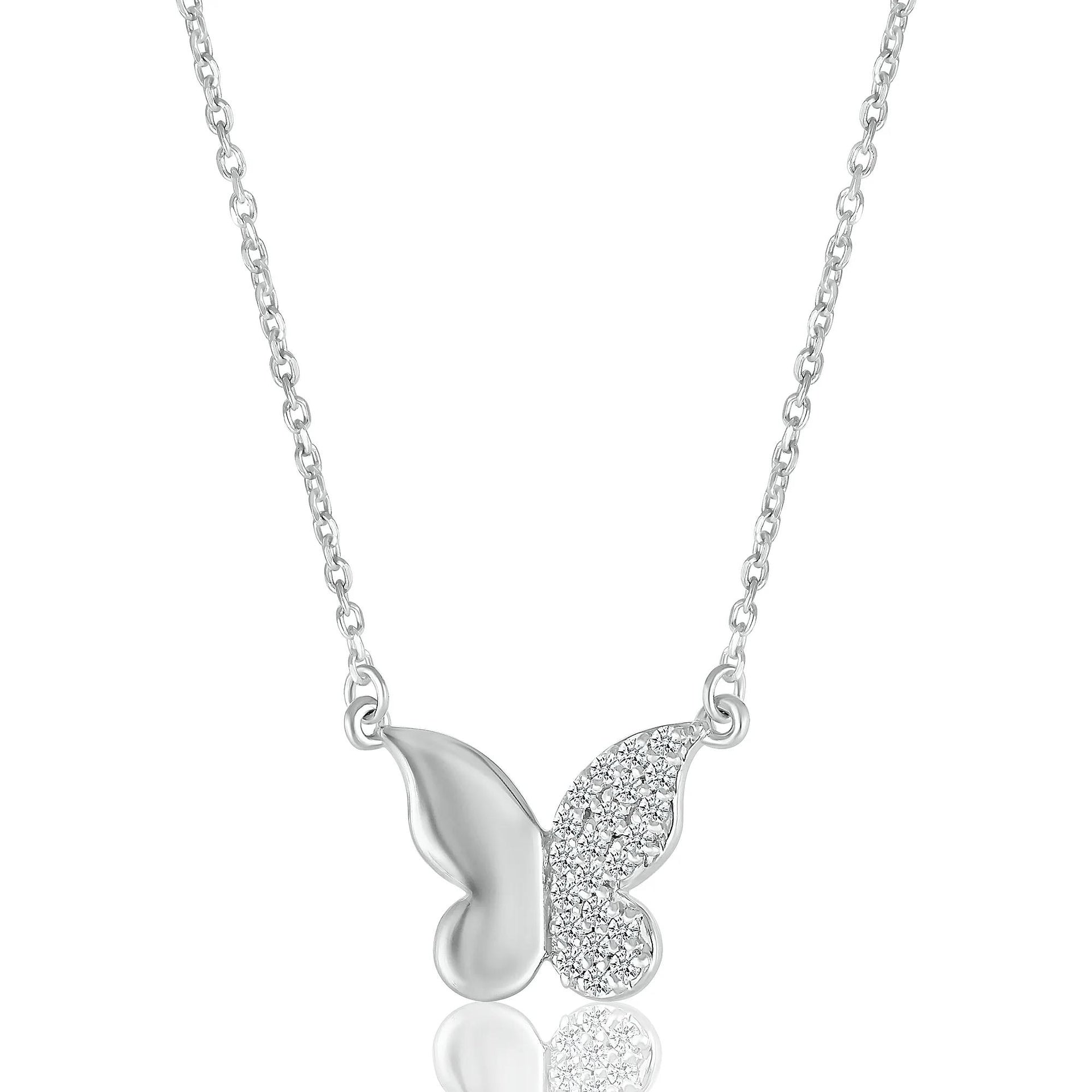 1/8 CT. Tw. Diamond Butterfly Pendant Necklace .925 Sterling Silver White Size 17.5"
