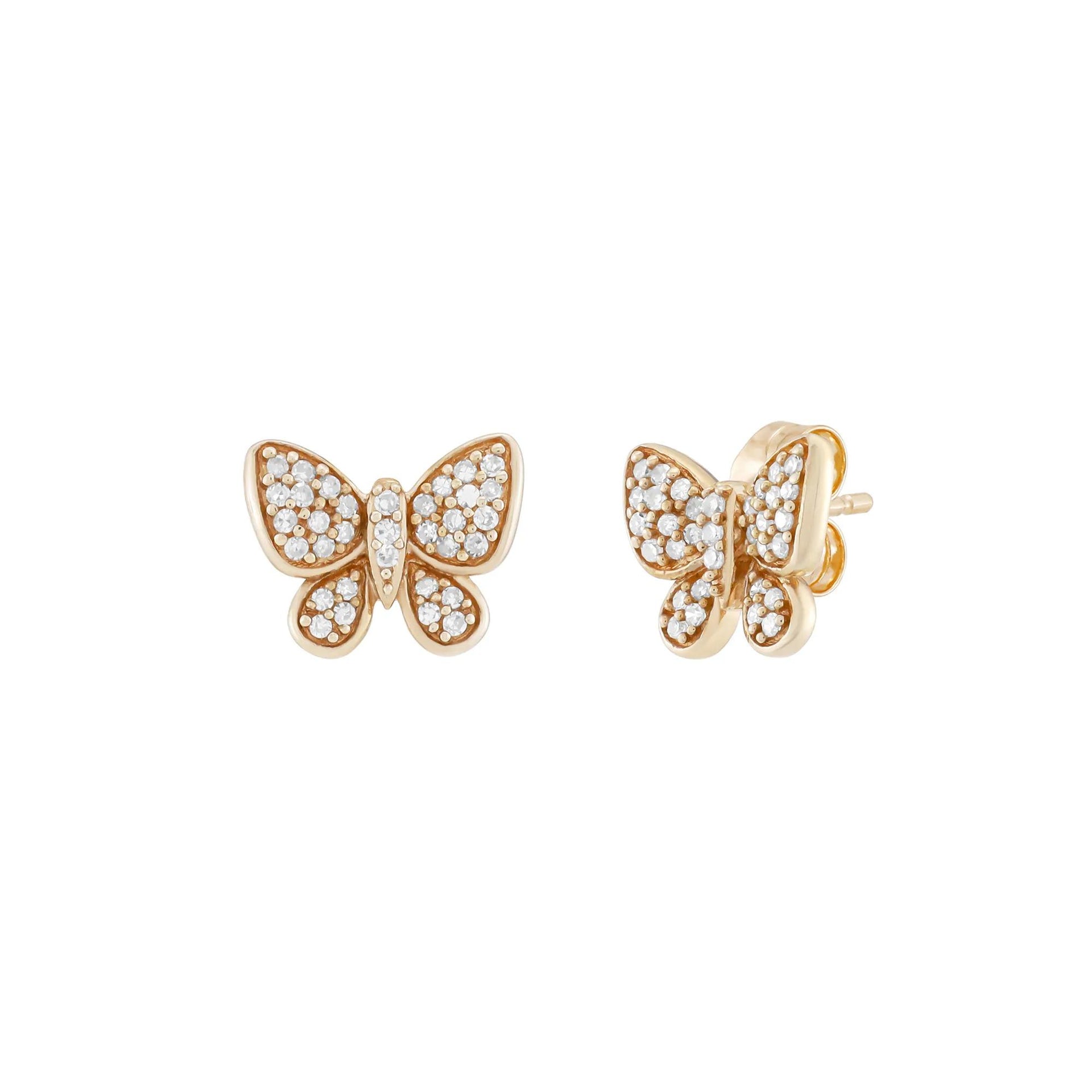 1/5 CT. Tw. Diamond Butterfly Stud Earrings 10K Rose Gold Size 10.50mm