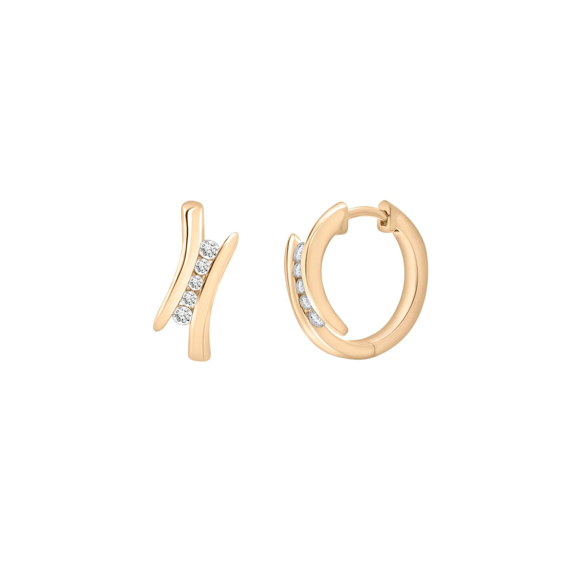 1/4 CT. Tw. Diamond Bypass Hoop Earrings 10K Yellow Gold Size 8.50mm