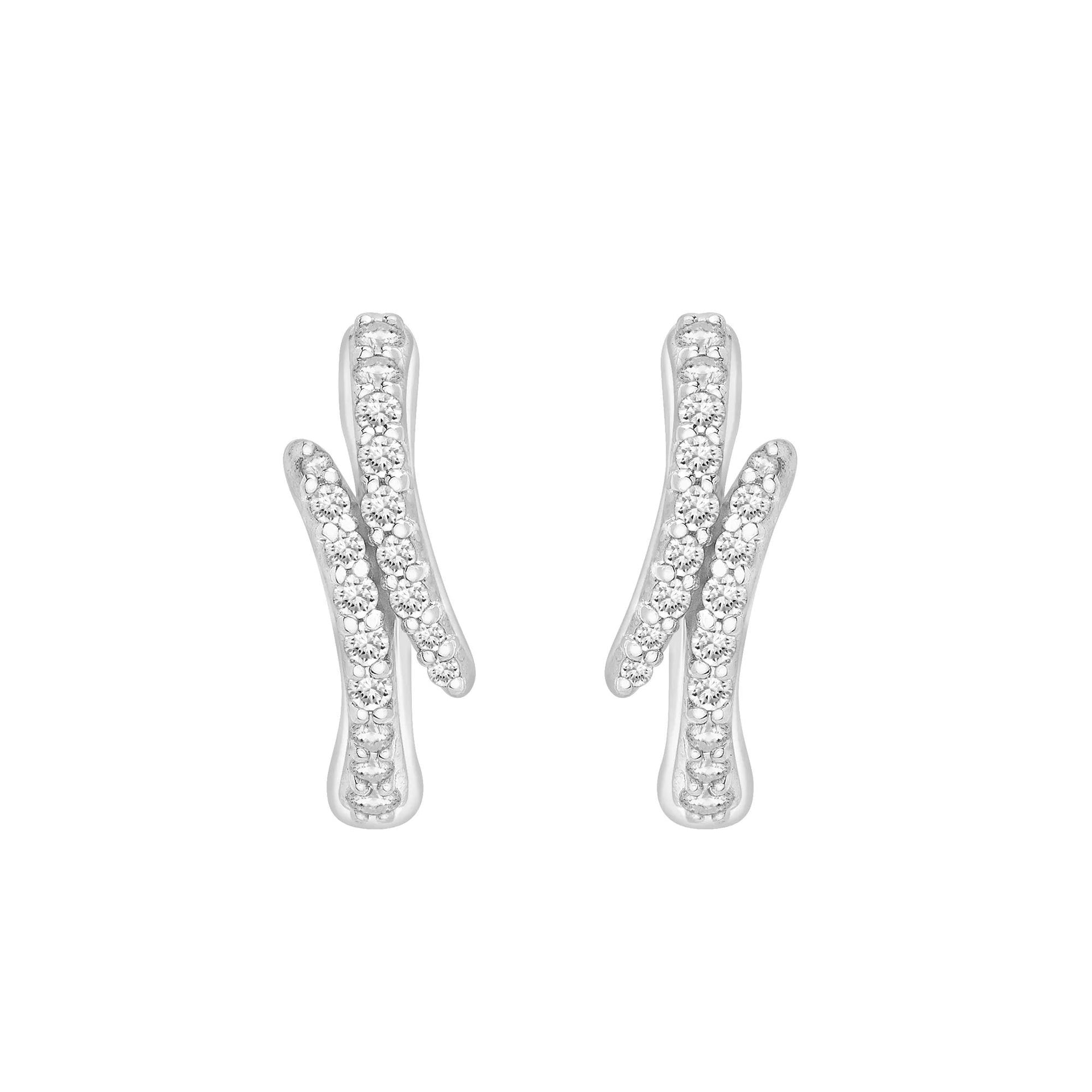 1/7 CT. Tw. Diamond Bypass Huggie Hoop Earrings .925 Sterling Silver White Size 11.50mm