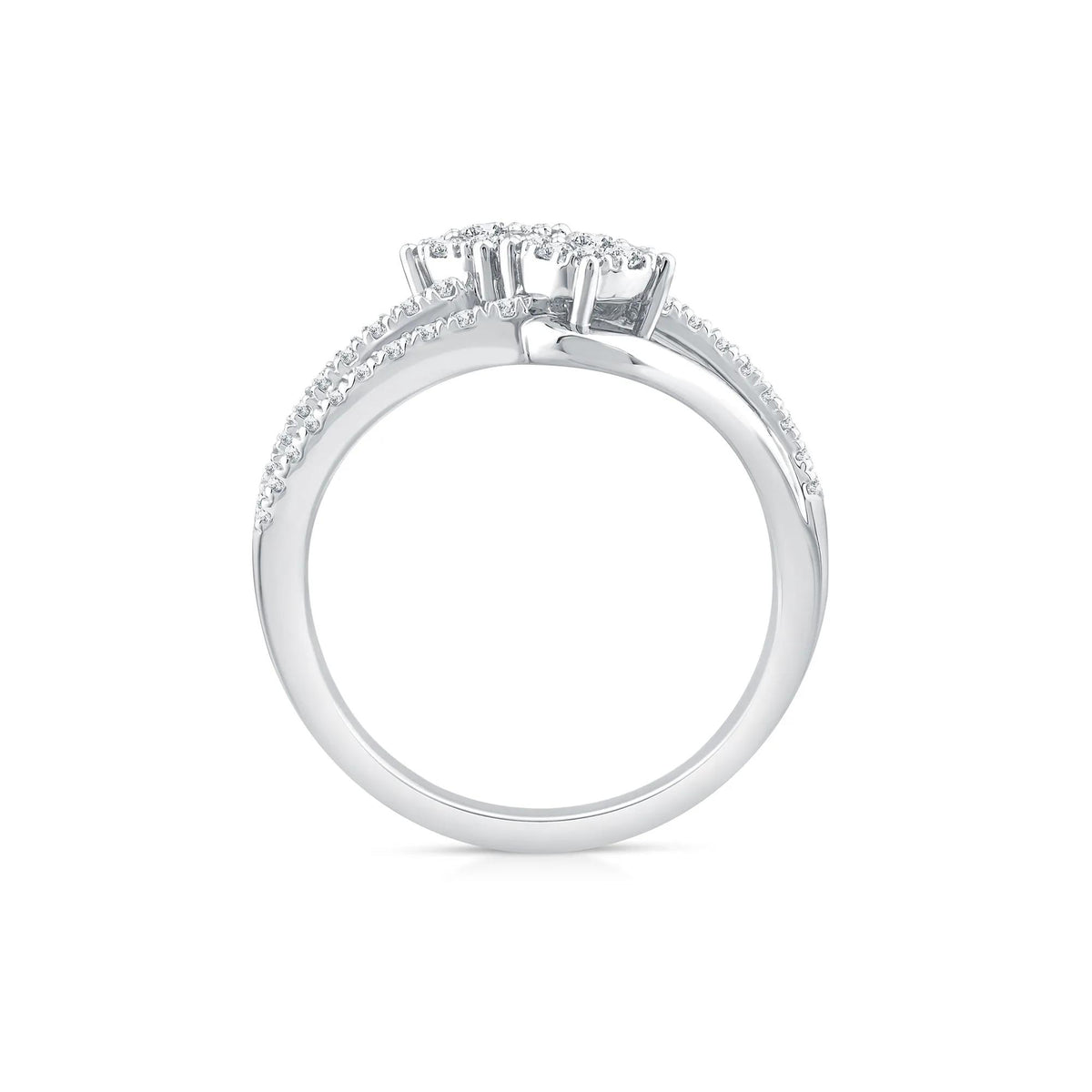 1/2 CT. Tw. Diamond Bypass Station Ring 10K White Gold Round Brilliant Cut Size 7.5 3mm