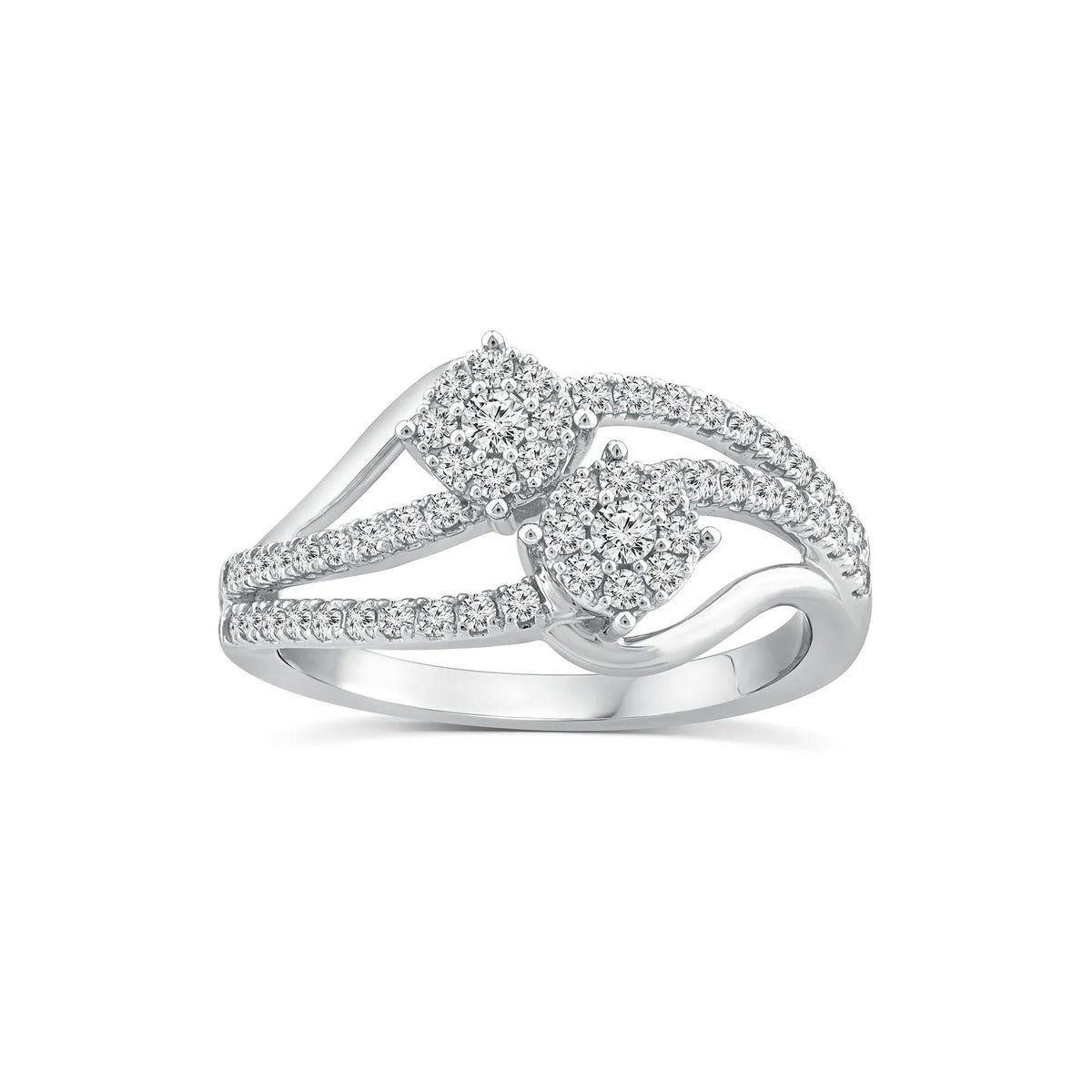 1/2 CT. Tw. Diamond Bypass Station Ring 10K White Gold Round Brilliant Cut Size 7.5 3mm